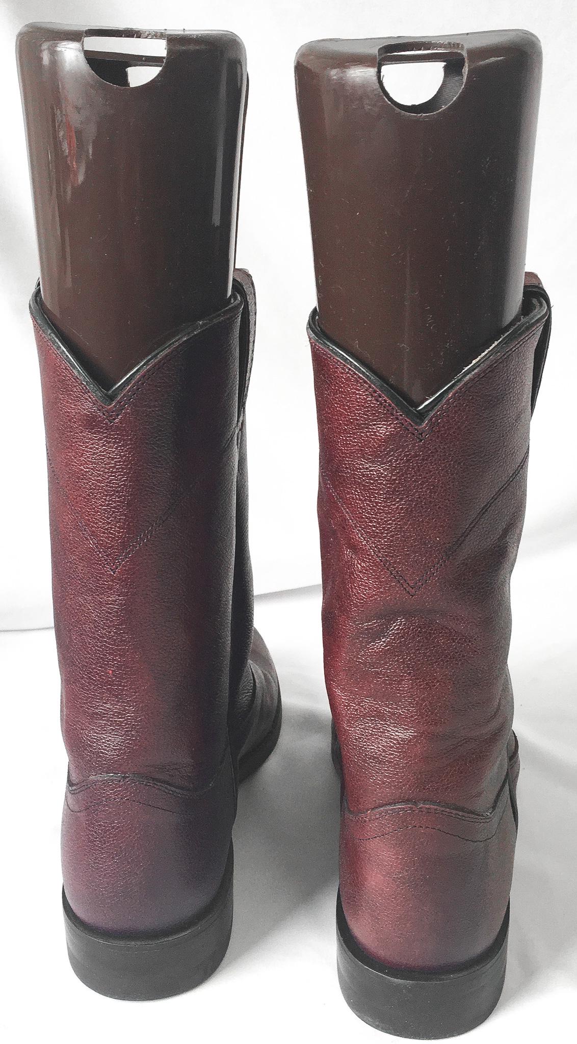 Vintage Justin Dark Cherry Red/Burgundy Leather Cowboy Boots, Style #3435, Men's Sz. 9.5D, Vintage Western Boots