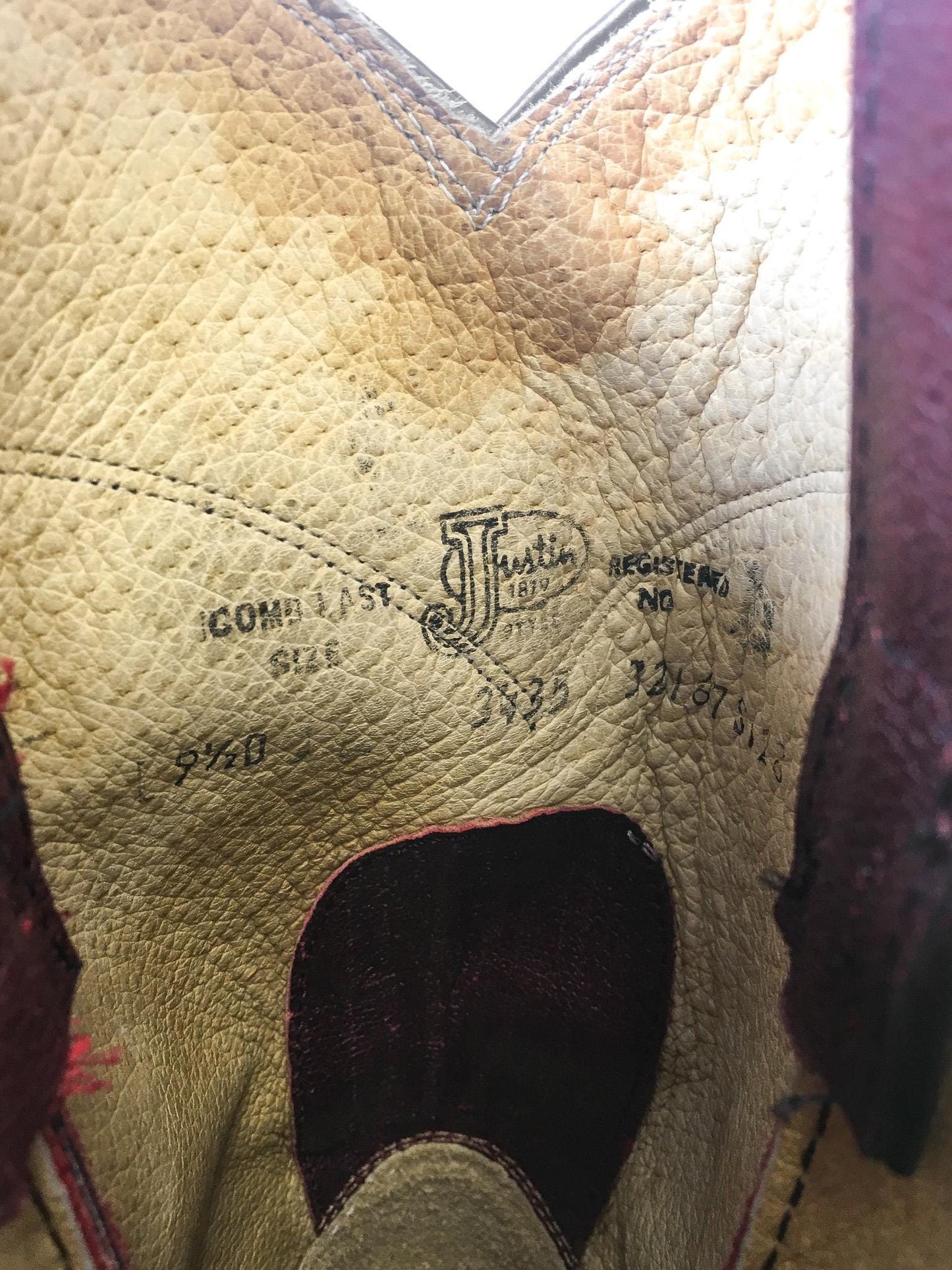Vintage Justin Dark Cherry Red/Burgundy Leather Cowboy Boots, Style #3435, Men's Sz. 9.5D, Vintage Western Boots