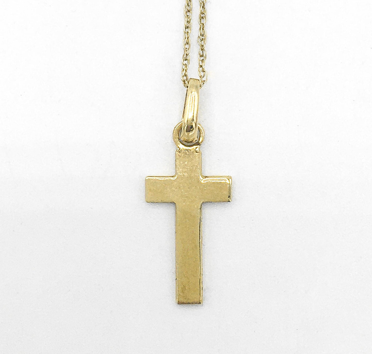 14K JCM Yellow Gold Cross Necklace, 19", 1.2 grams, .75" Pendant, .5mm Chain, Simple Everyday Dainty Layering Cross Necklace