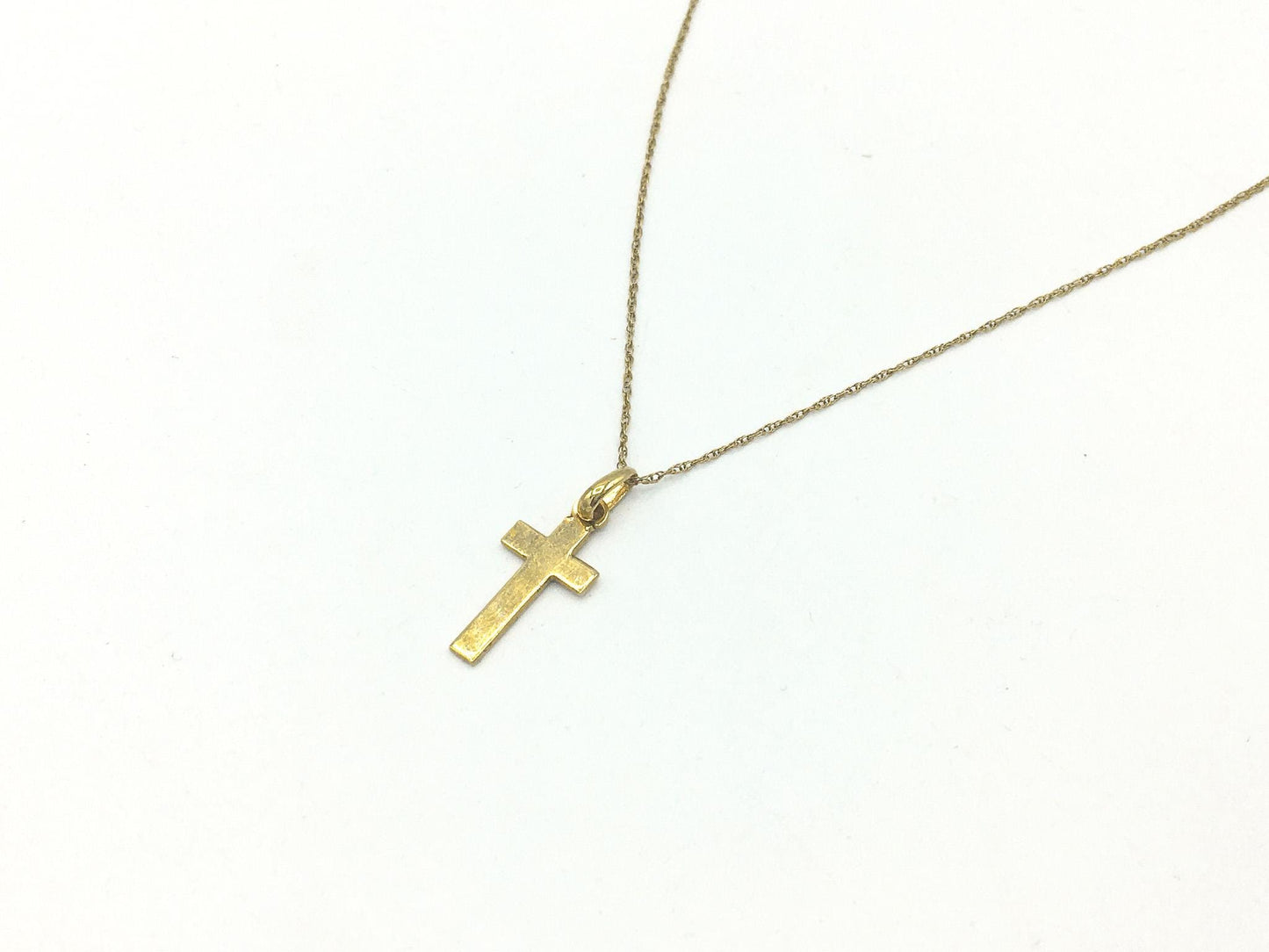 14K JCM Yellow Gold Cross Necklace, 19", 1.2 grams, .75" Pendant, .5mm Chain, Simple Everyday Dainty Layering Cross Necklace