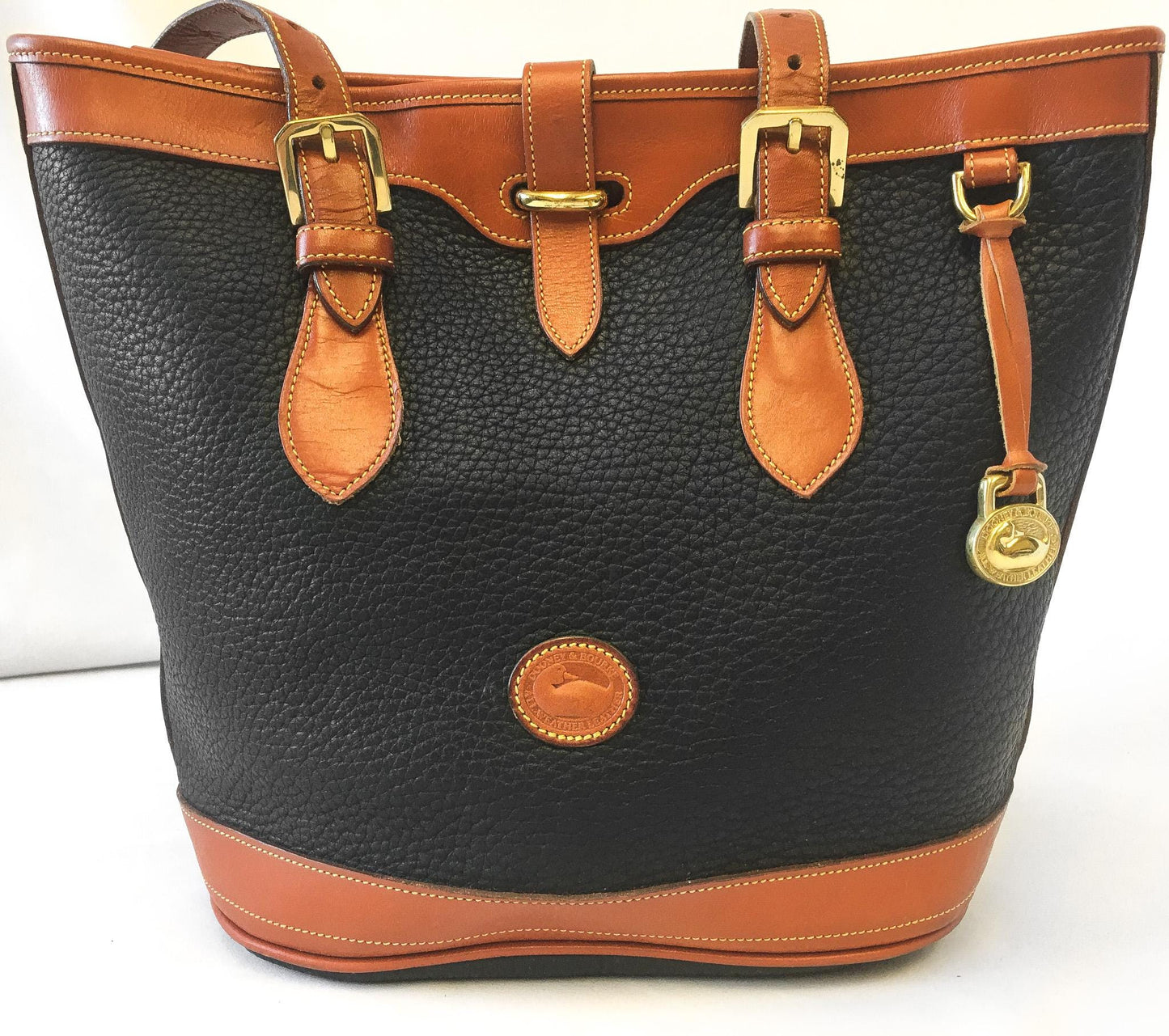 Vintage Dooney and Bourke Black Pebbled Leather Small Bucket Bag Shoulder Tote, Vintage Dooney and Bourke Handbag