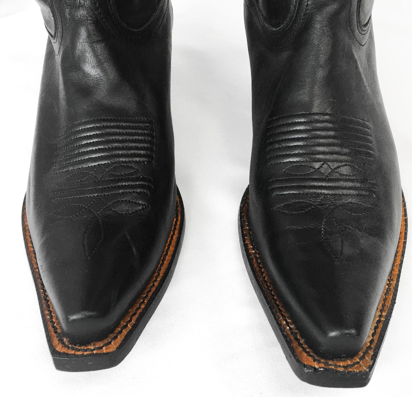 Vaquero Tony Lama VF 6000 Black White Star Embroidered Cowboy Boots, Women's Sz. 8B, Vintage Western Festival Cowgirl Boots