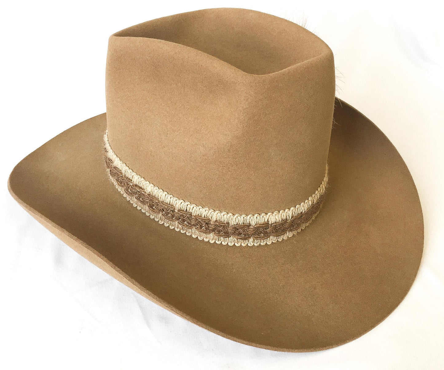 Vintage Resistol Stagecoach Tan/Brown Tall Cowboy Hat with Woven and Light Pink Feather Band, Sz. 7 1/2, Unique Western Hat