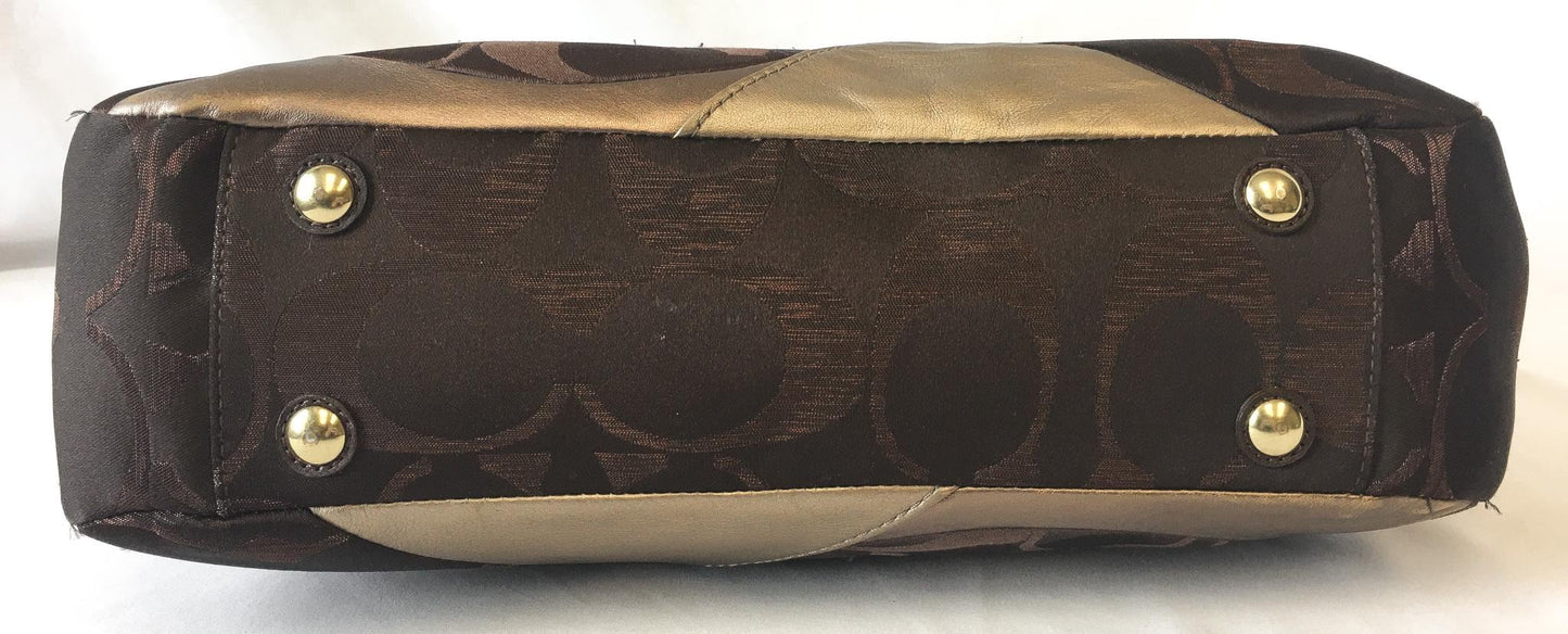 Y2K Coach Inlaid Patchwork Tote Shoulder Bag in Chocolate Multi, Style #200013, Y2K 00s Coach Shoulder Handbag