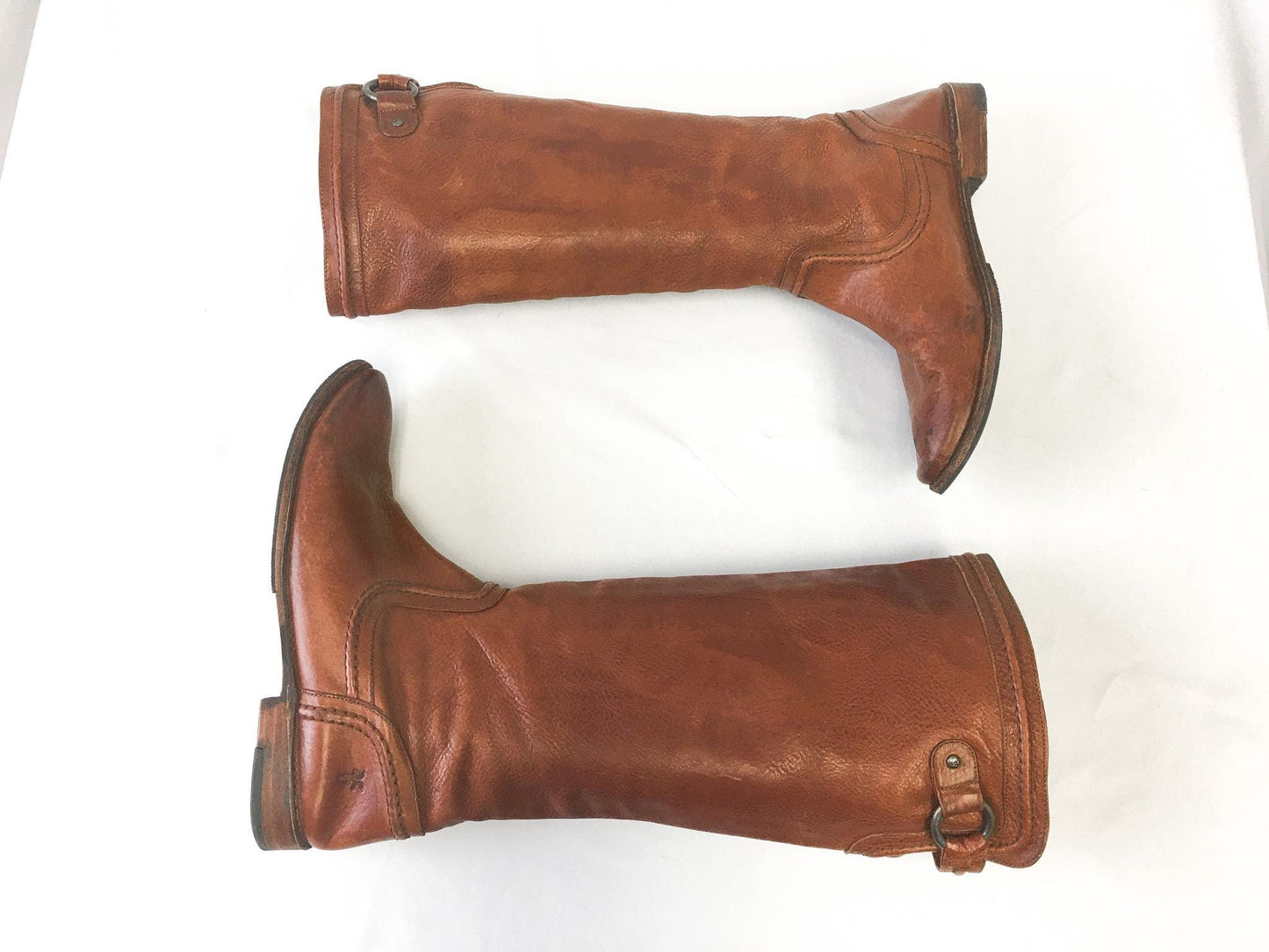 Vintage Inspired Frye Paige Trapunto Red/Brown Leather Knee High Riding Boots, Style #76140, Women's Sz. 10B, Vintage Western Boots