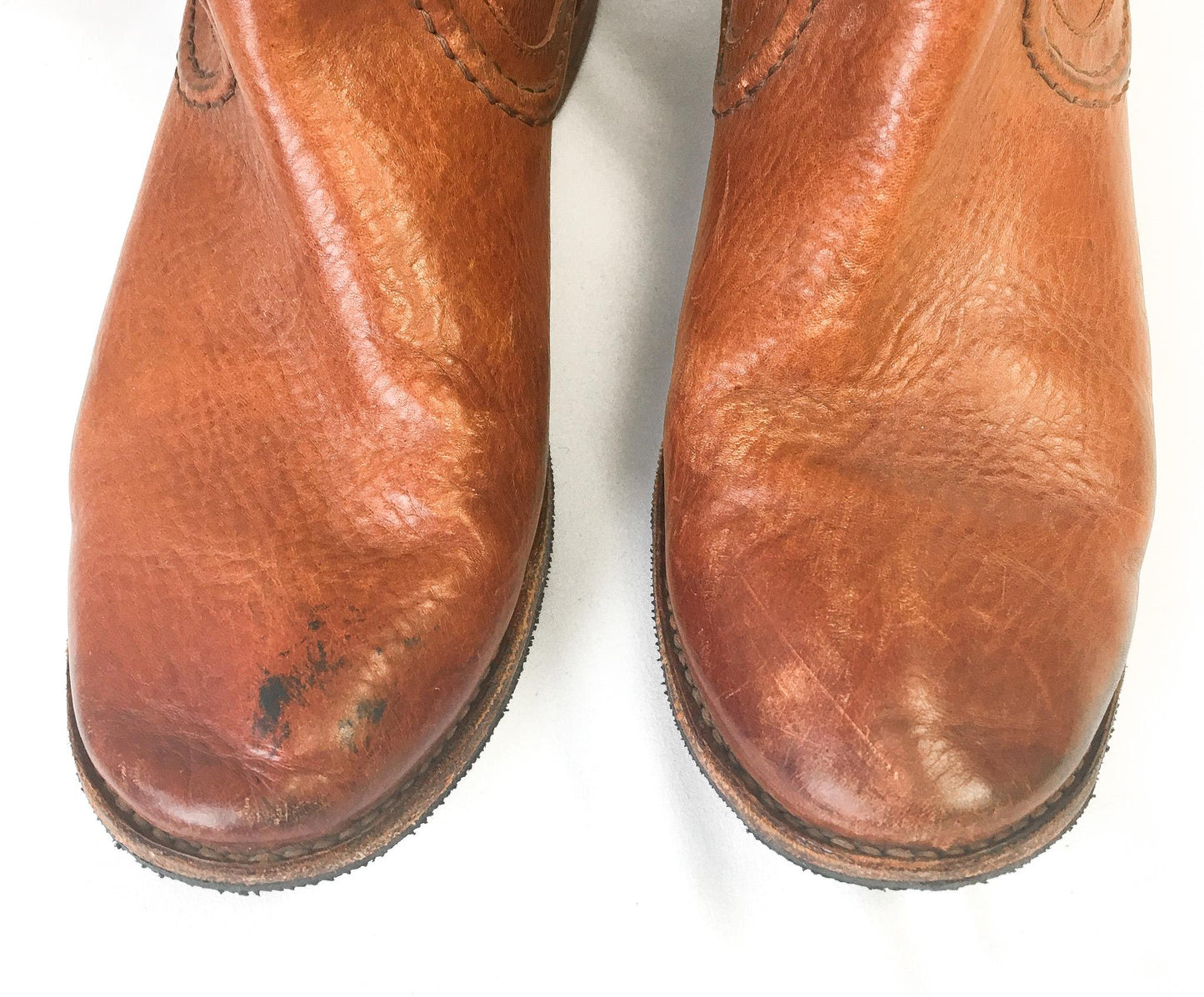 Vintage Inspired Frye Paige Trapunto Red/Brown Leather Knee High Riding Boots, Style #76140, Women's Sz. 10B, Vintage Western Boots