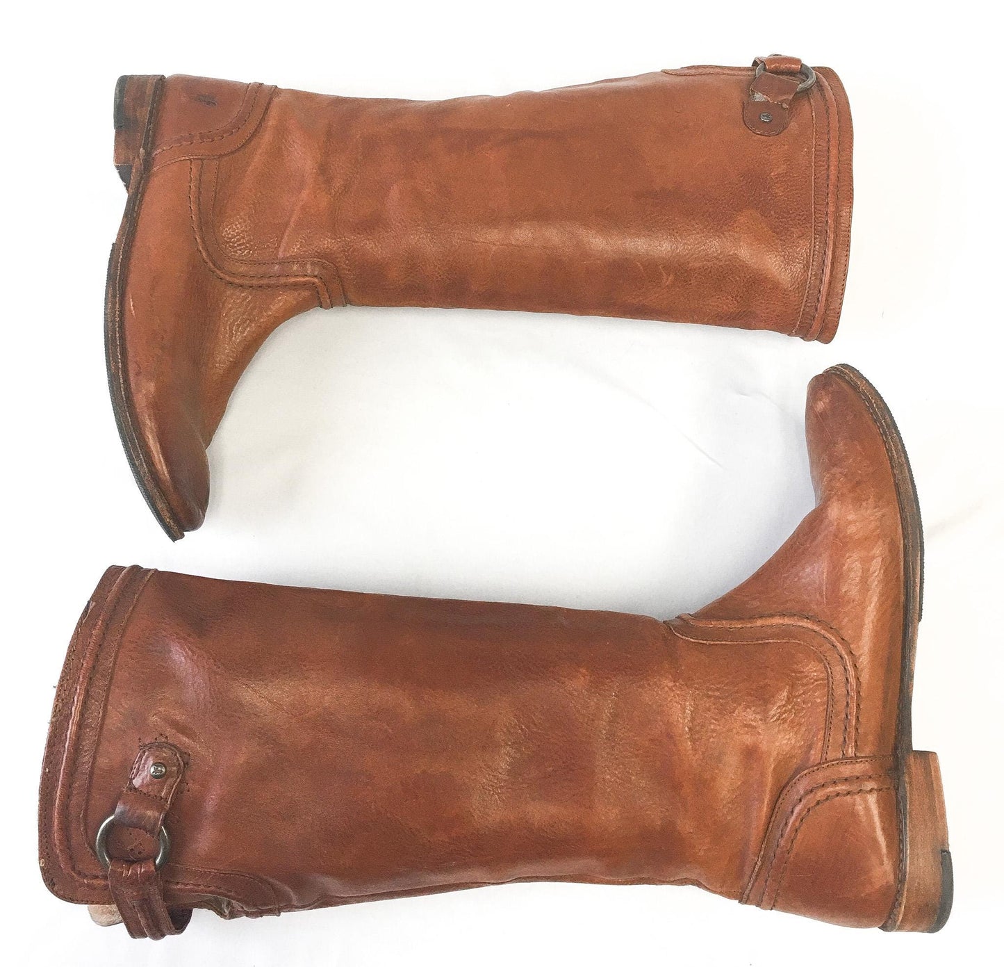 Vintage Inspired Frye Paige Trapunto Red/Brown Leather Knee High Riding Boots, Style #76140, Women's Sz. 10B, Vintage Western Boots