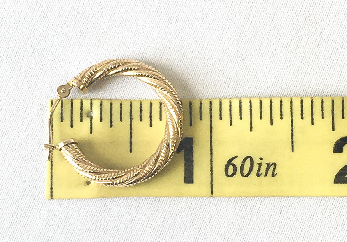 Vintage 14K Yellow Gold Twisted Lightweight Hoop Earrings, .75", 1.2 Grams Total, Simple Dainty Everyday Hoop Earrings