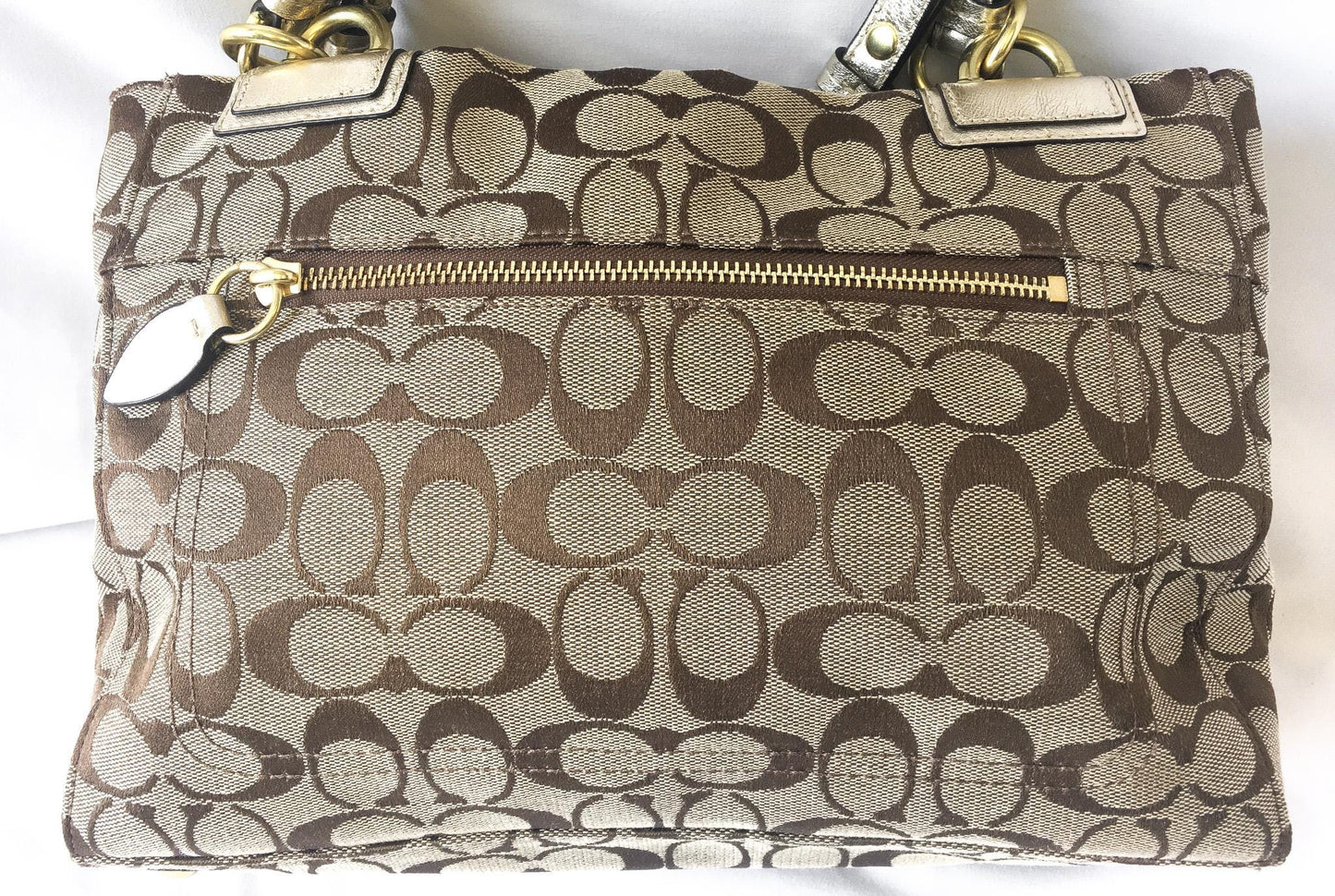 00s Coach Penelope Metallic Beige Gold Signature C Monogram Canvas Leather Shoulder Bag with Matching Wallet, Style #F16540, Y2K Coach Bag