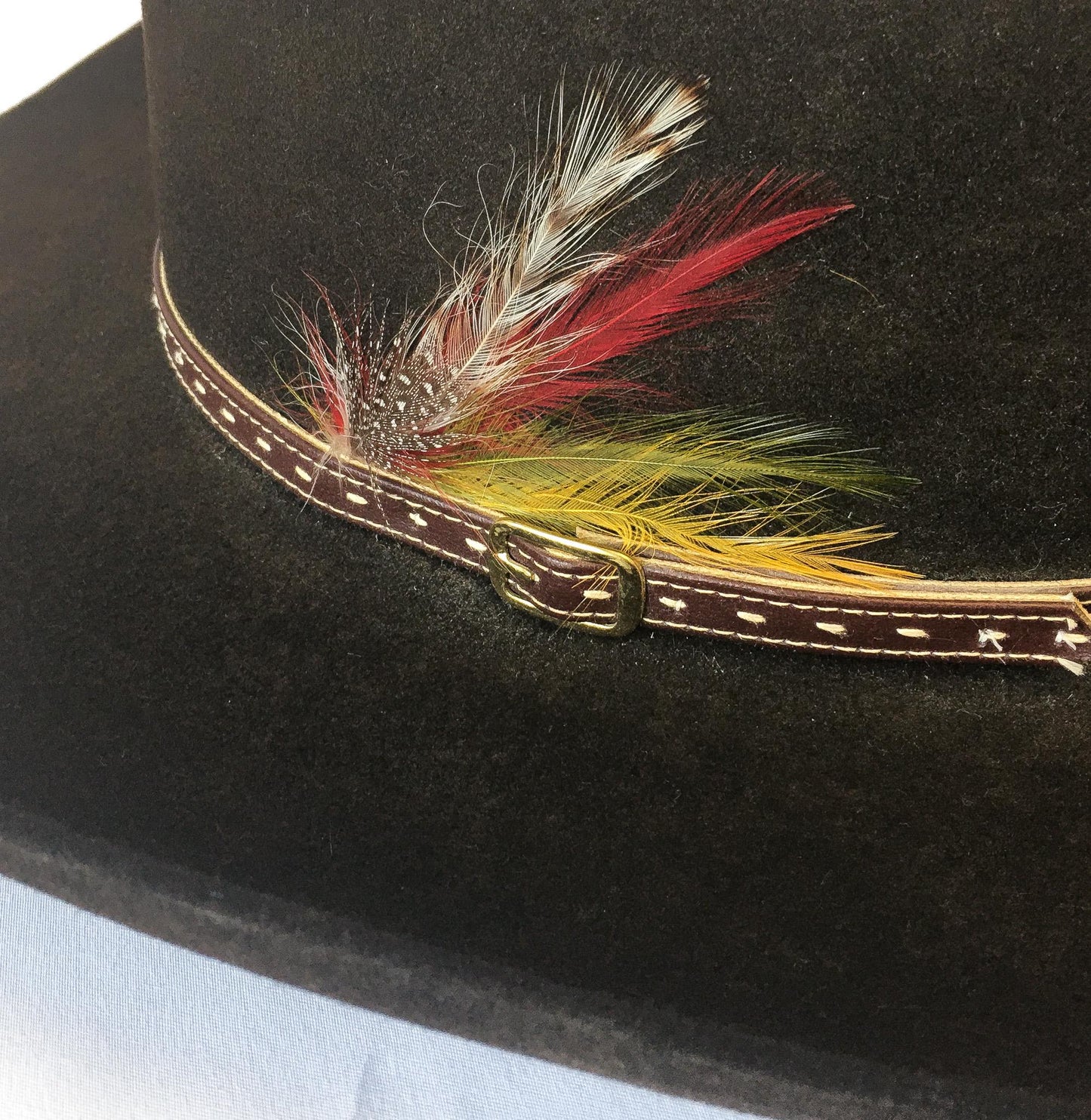 Vintage Stetson 4X Chocolate Brown Cowboy Hat with Red/Yellow/Green/White Gold Buckle Leather Band, Sz. 7 1/4, Vintage Unique Western Hat
