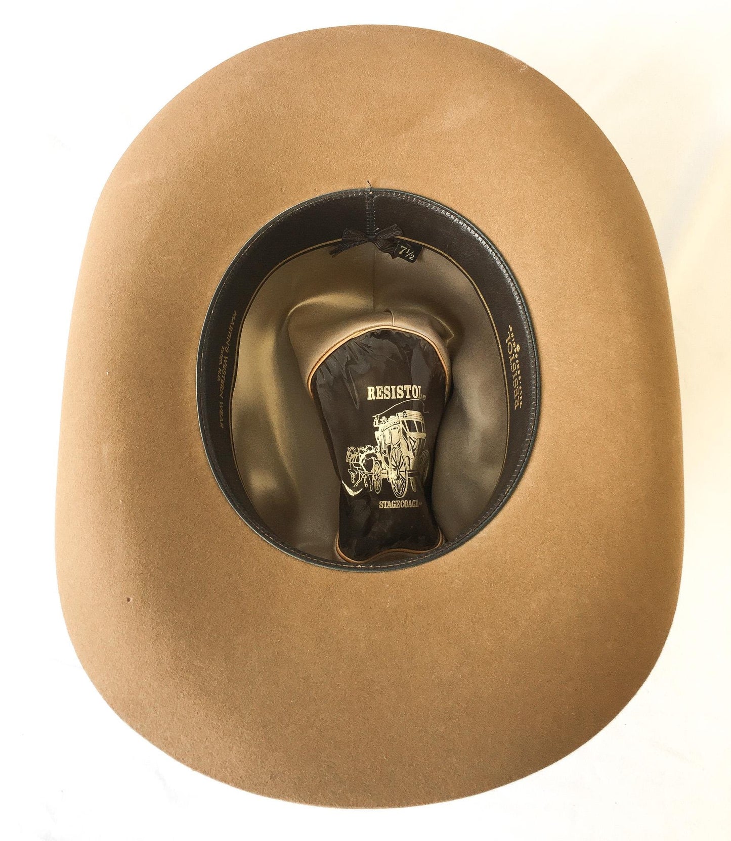 Vintage Resistol Stagecoach Tan/Brown Tall Cowboy Hat with Woven and Light Pink Feather Band, Sz. 7 1/2, Unique Western Hat