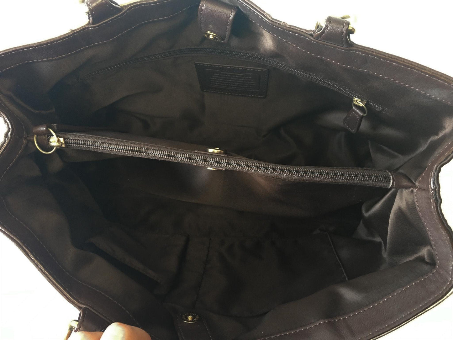 Y2K Coach Inlaid Patchwork Tote Shoulder Bag in Chocolate Multi, Style #200013, Y2K 00s Coach Shoulder Handbag