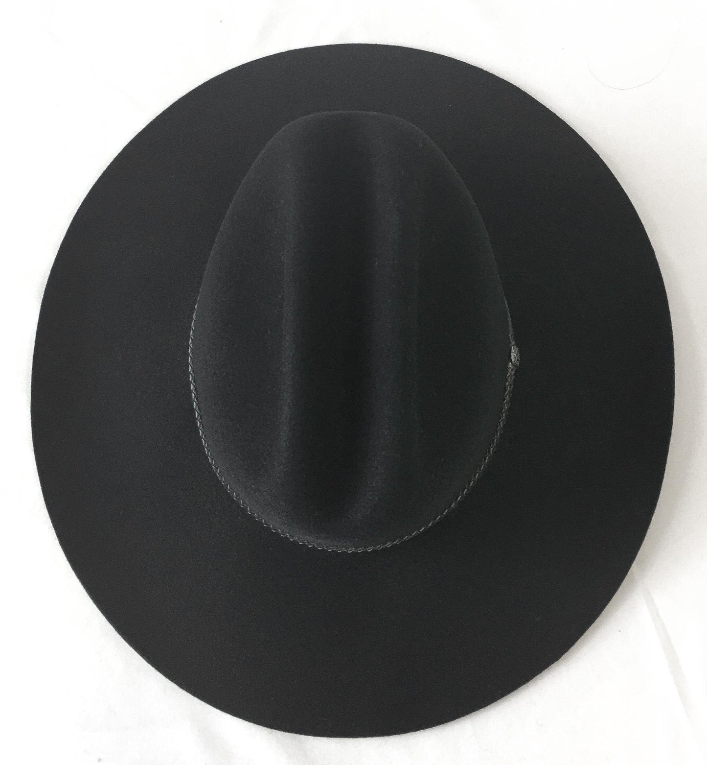 Vintage Inspired Stetson Black Felt Flatbrim Cowboy Hat with Woven Leather Band Detail, Sz. 6 3/4, Vintage Western Hat