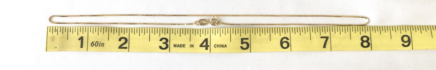 14K Italy Yellow Gold Box Chain Necklace, 16 Inches, 1mm, 2.2 Grams, Simple Everyday Dainty Layering Chain