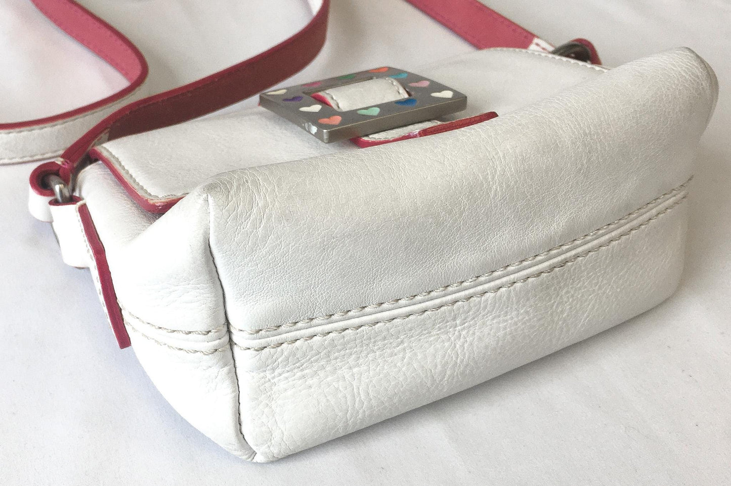 Vintage Y2K Dooney and Bourke White and Pink Mini Bag with Rainbow Heart Buckle, Unique Y2K 00s Dooney Crossbody Shoulder Bag