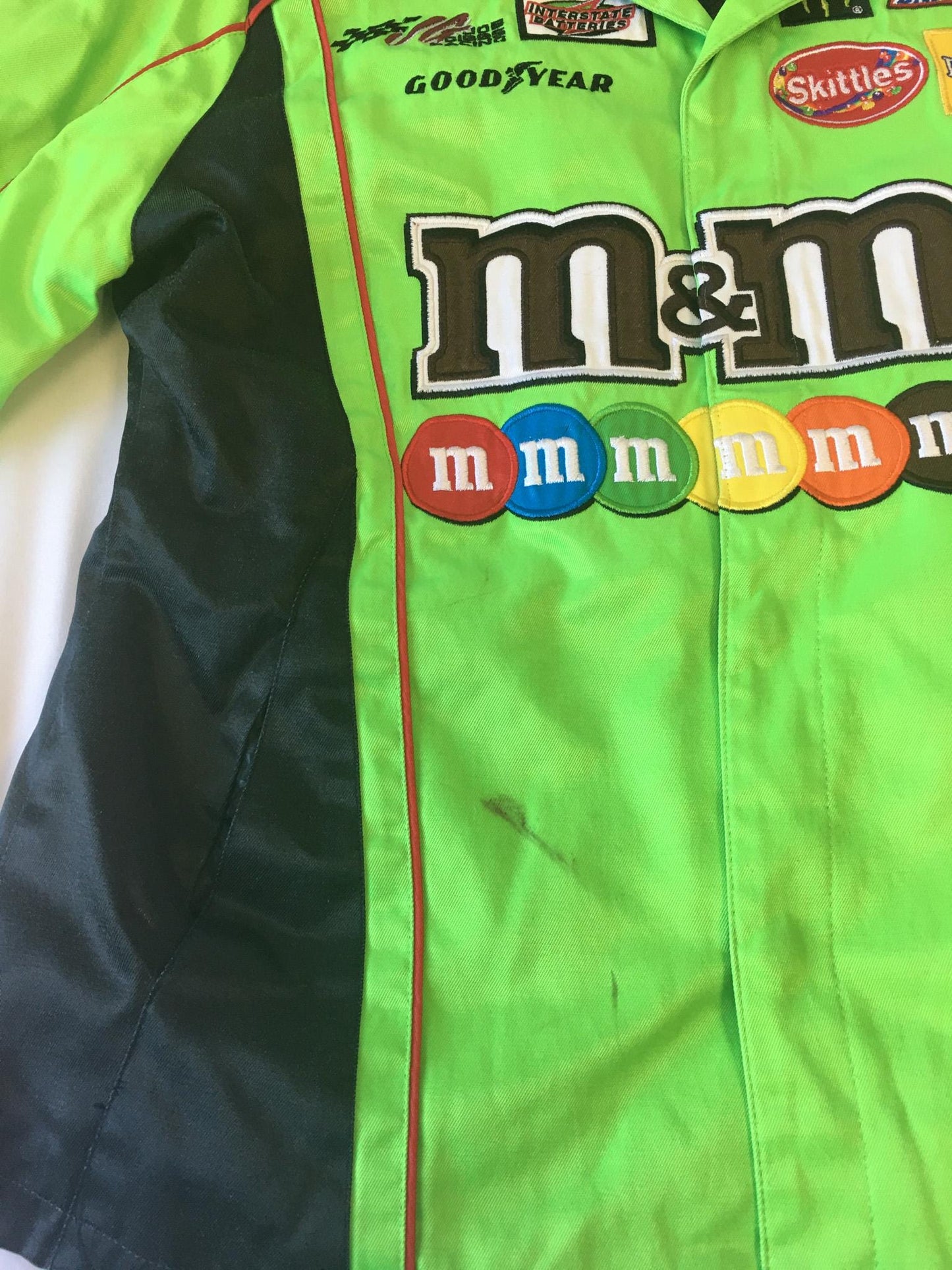 Vintage Chase Authentics M&M Kyle Busch Lime Green/Black Racing Jacket, Men's Sz. S, Vintage Racing Streetwear Jacket