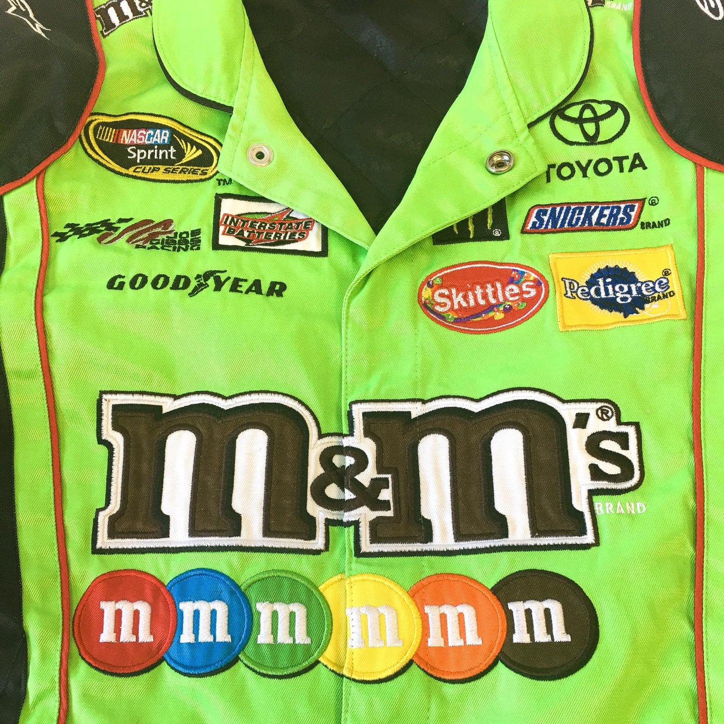Vintage Chase Authentics M&M Kyle Busch Lime Green/Black Racing Jacket, Men's Sz. S, Vintage Racing Streetwear Jacket