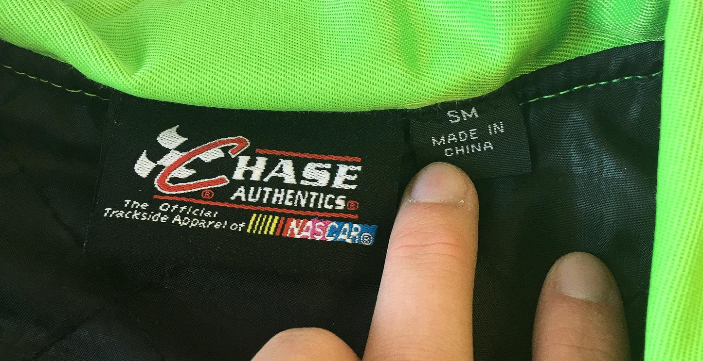 Vintage Chase Authentics M&M Kyle Busch Lime Green/Black Racing Jacket, Men's Sz. S, Vintage Racing Streetwear Jacket