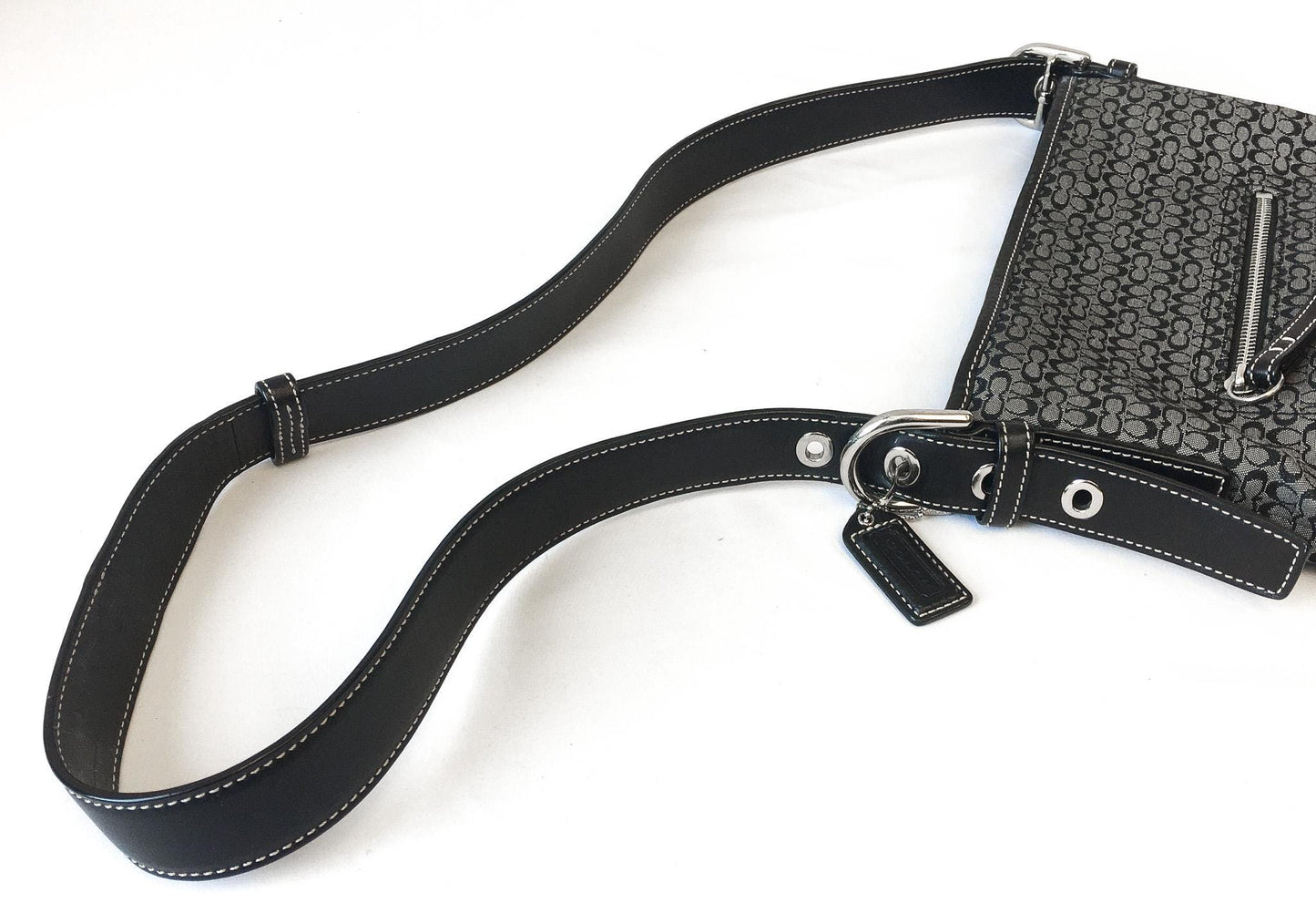 00s Coach Signature C Monogram Black Gray Leather Canvas Crossbody Shoulder Bag, Style #10944, Y2K Coach Handbag
