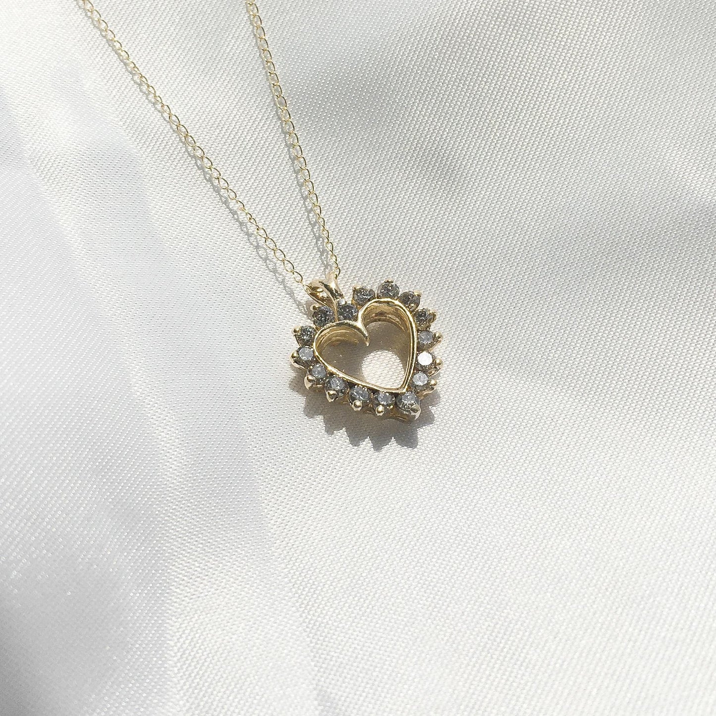 Vintage 10K Yellow Gold Diamond Open Heart 16" Necklace, 10K Chain, Vintage Classy Elegant Dainty Heart Necklace