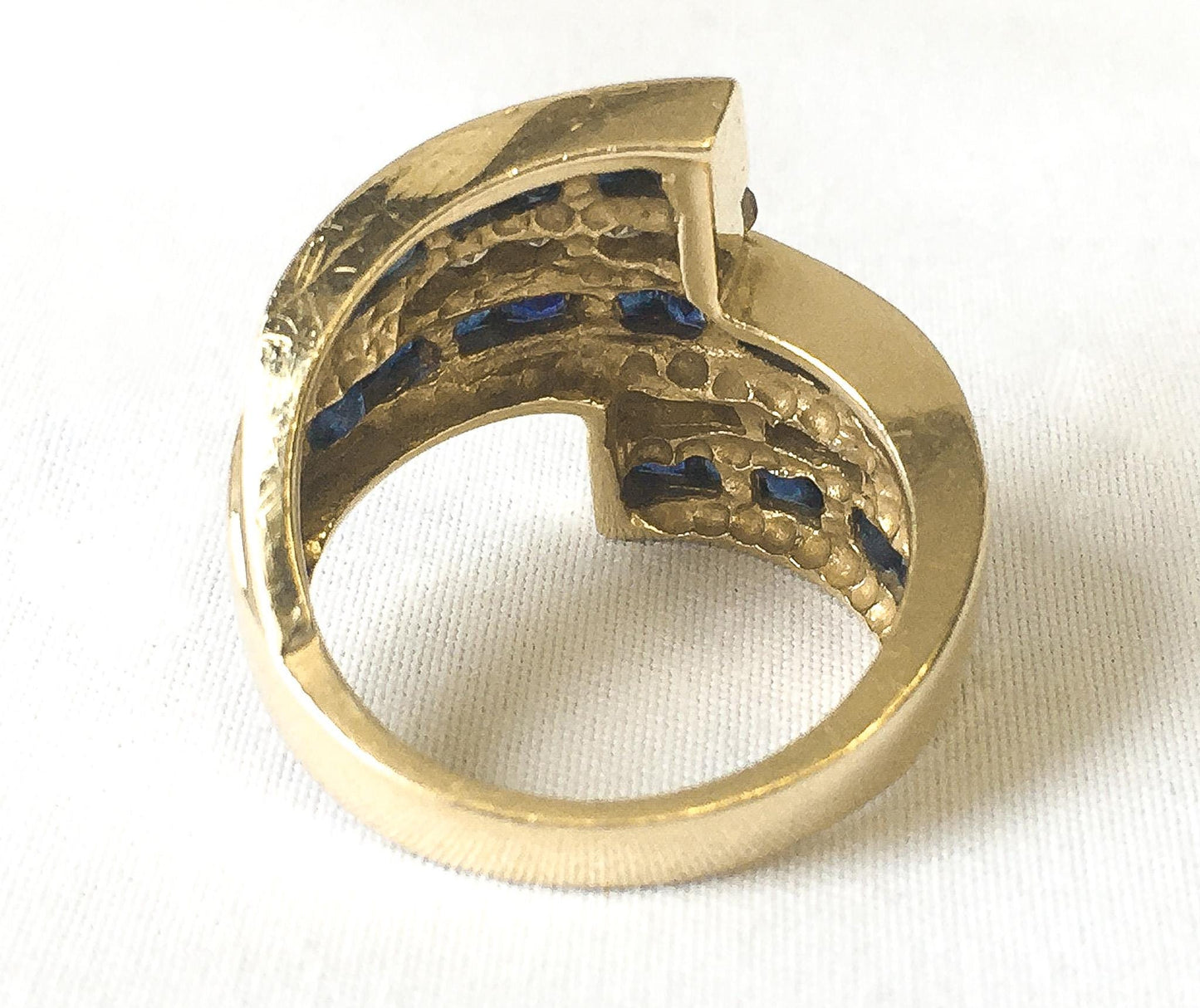 Vintage 14K Gold Diamond Sapphire Wrap Around Cocktail Ring, Sz. 6.5, Vintage Art Deco Statement Ring