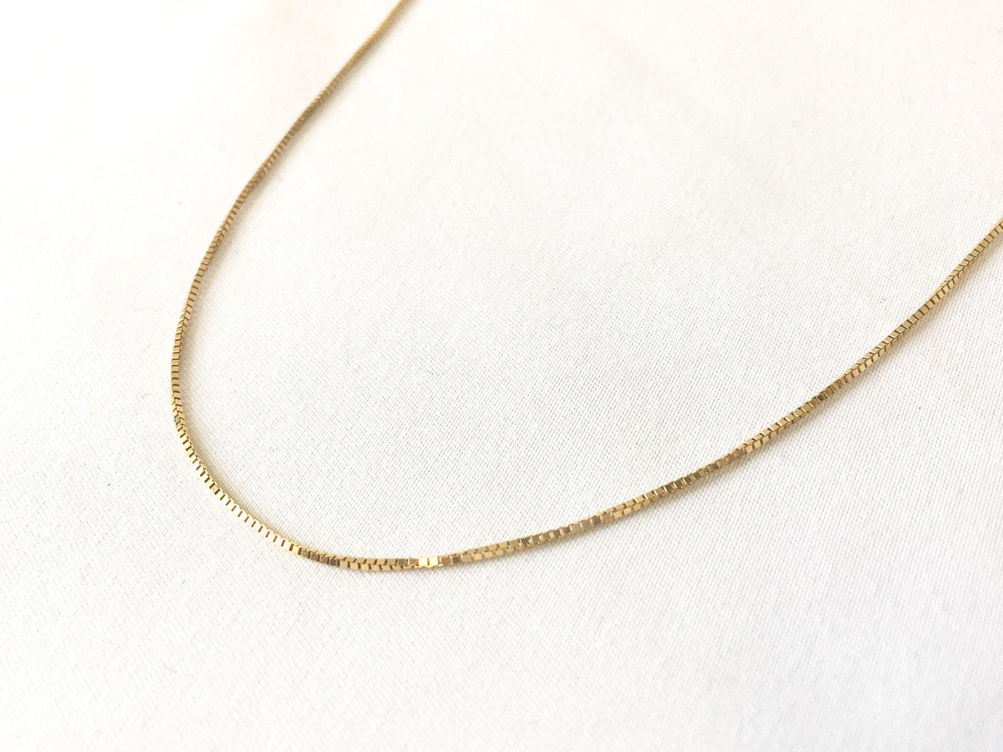 14K Italy Yellow Gold Box Chain Necklace, 16 Inches, 1mm, 2.2 Grams, Simple Everyday Dainty Layering Chain