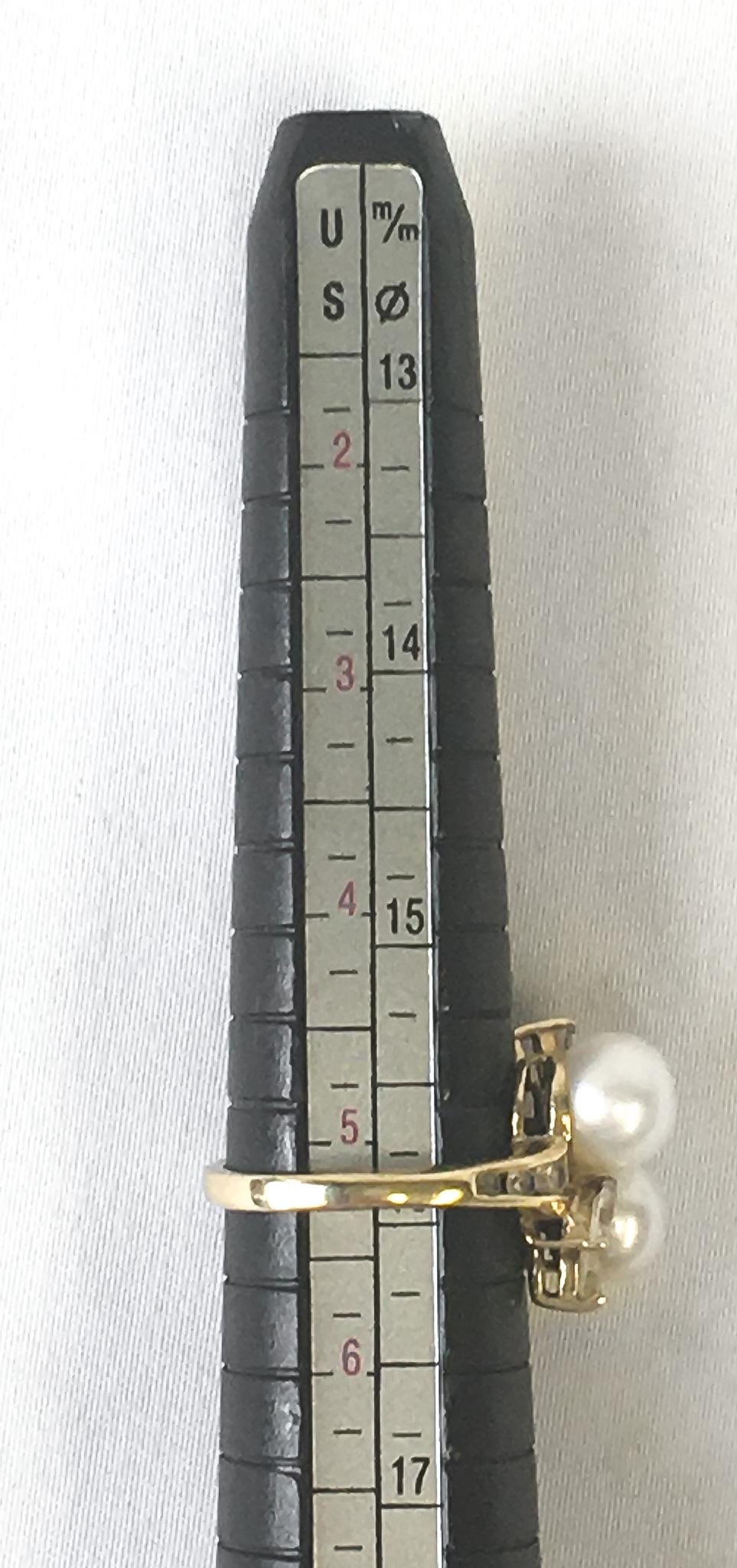 Vintage 10K Twin Pearl White Topaz Cubic Zirconia Bypass Ring, Sz. 5.25, Vintage Estate Art Deco Cocktail Style Ring