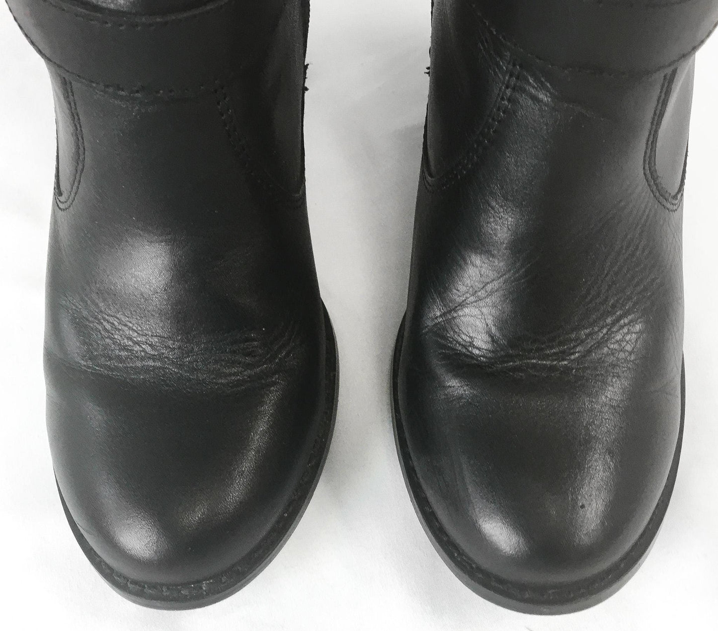 Black Harley Davidson Chillion Buckle Leather Platform Boots, Women's Sz. 8, Biker Moto Style Statement Boots