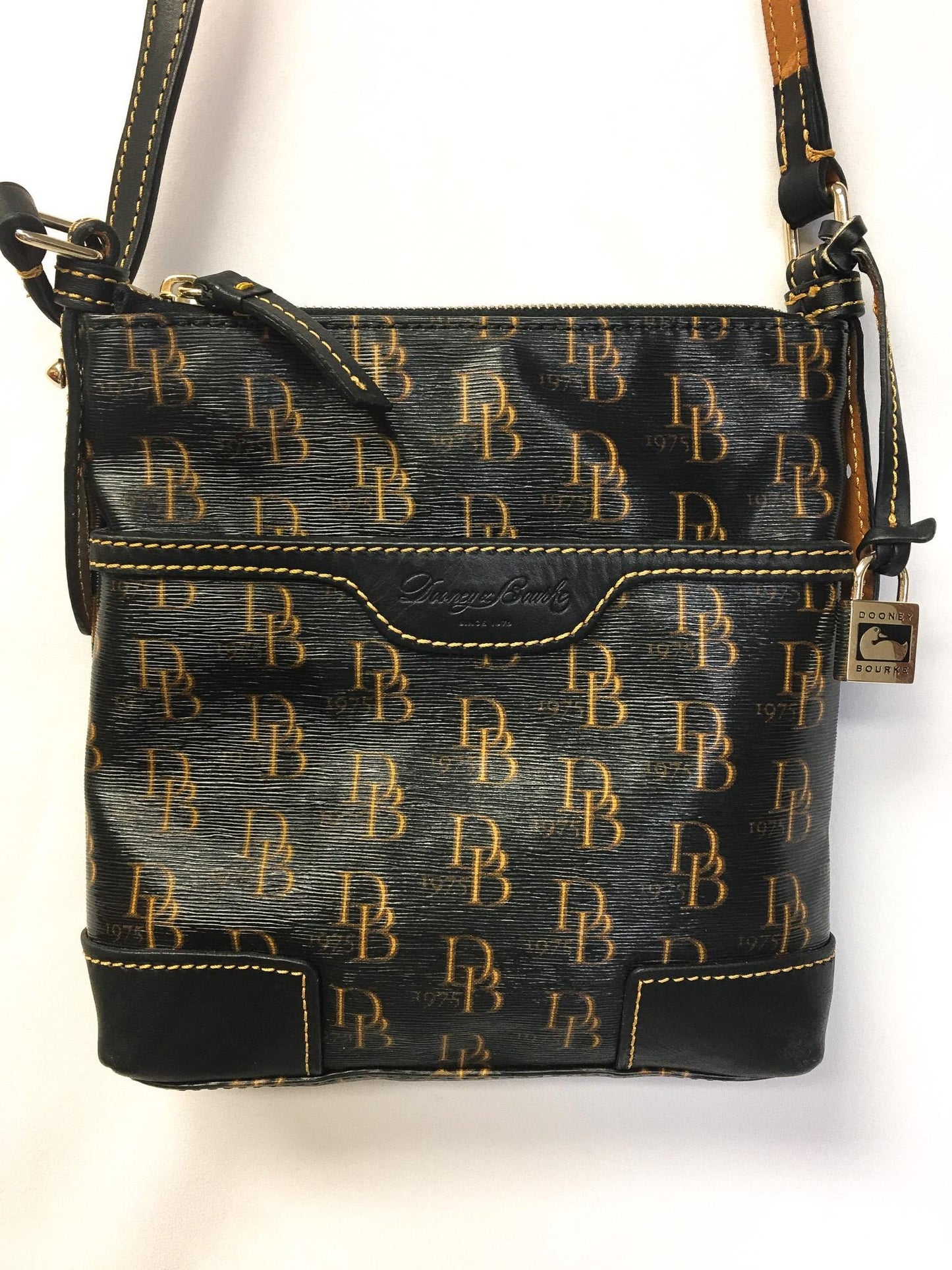 Y2K Dooney and Bourke Black 1975 Monogram Logo Shoulder Crossbody Bag