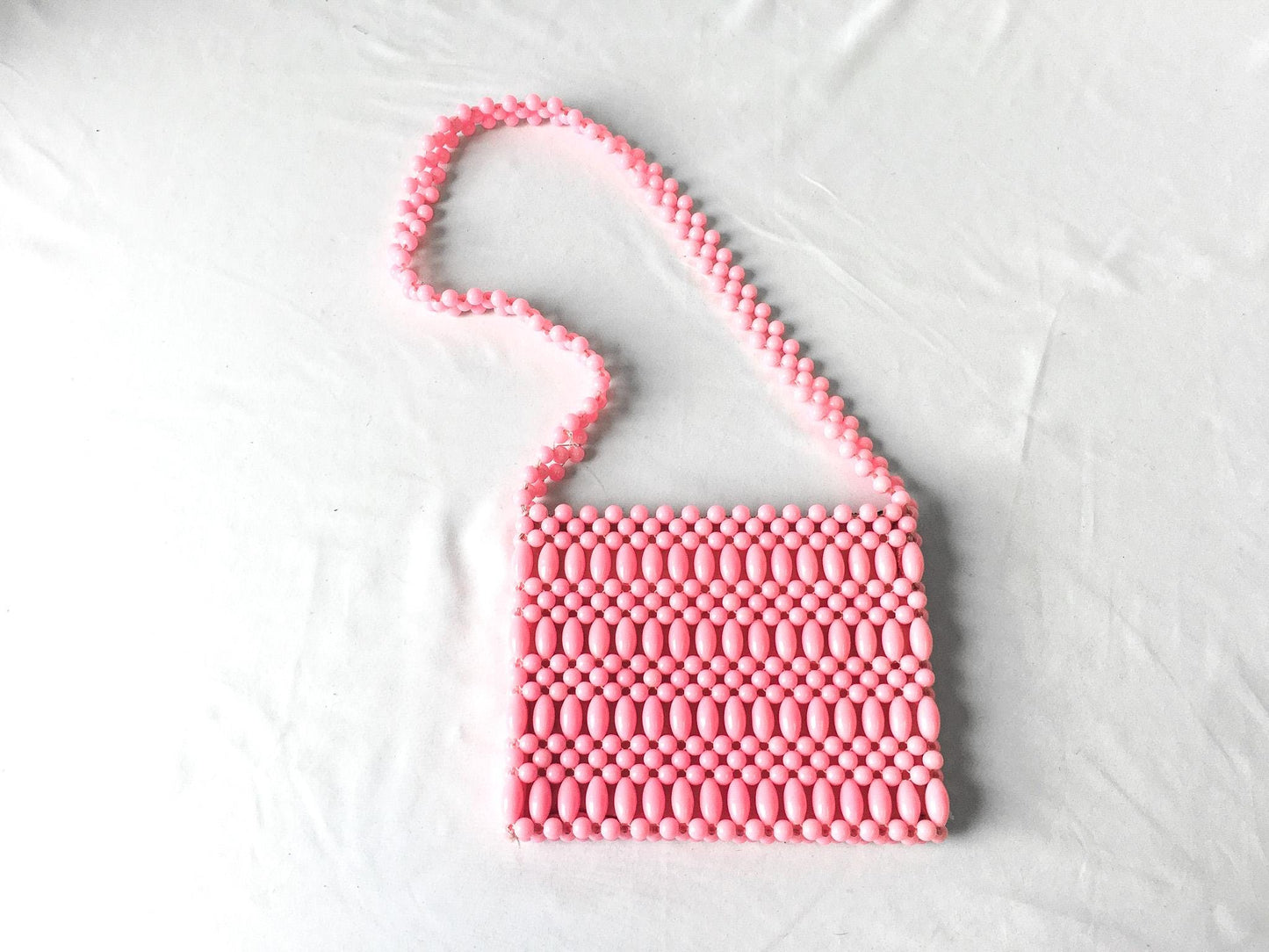 60s Handmade Bubblegum Pink Beaded Crossbody Bag