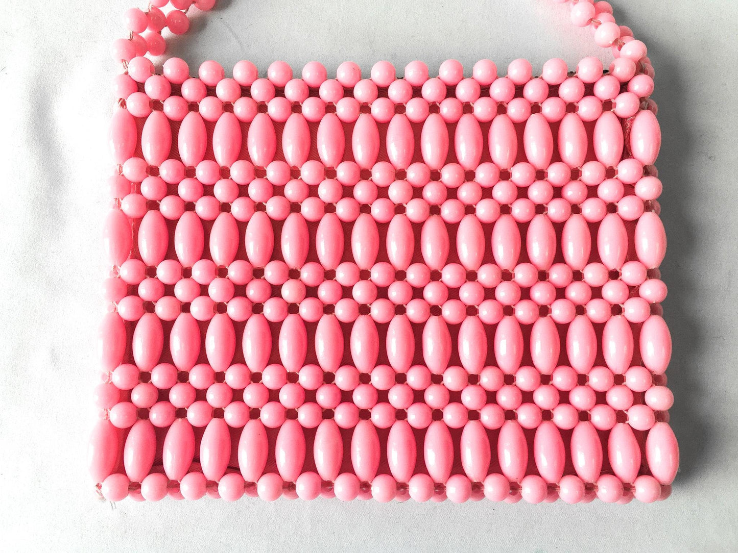 60s Handmade Bubblegum Pink Beaded Crossbody Bag