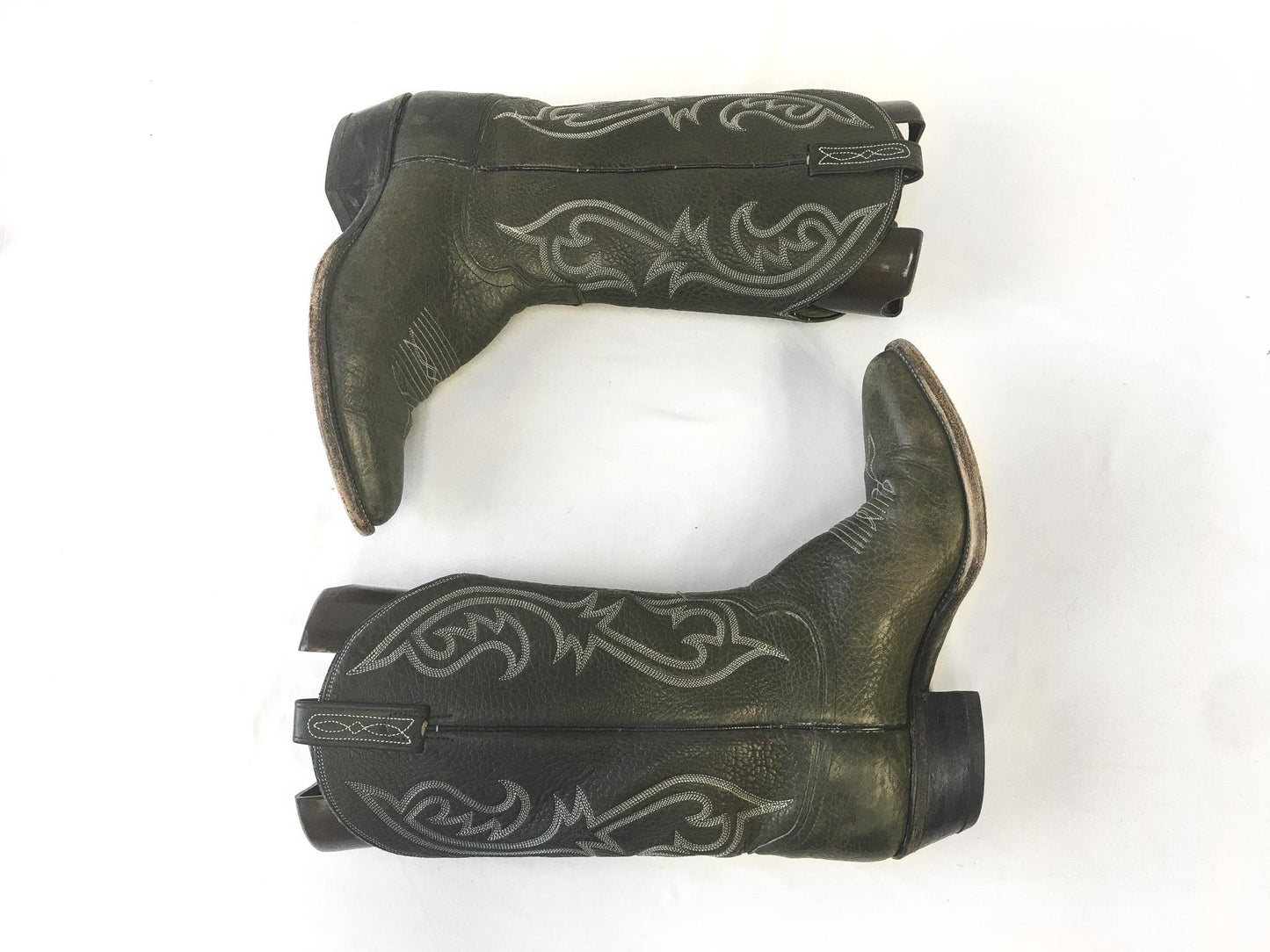 Vintage Dan Post Dark Gray/Olive Green Leather Embroidered Cowboy Boots, Style #06926, Men's Sz. 10.5D, Vintage Western Boots