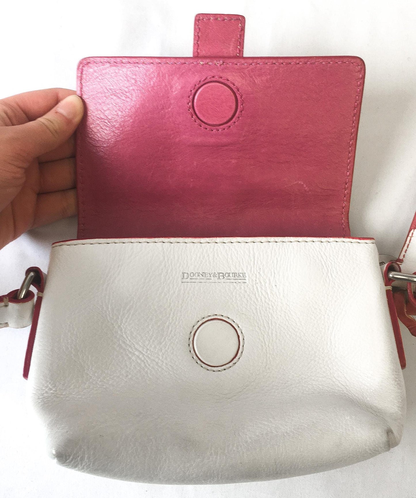 Vintage Y2K Dooney and Bourke White and Pink Mini Bag with Rainbow Heart Buckle, Unique Y2K 00s Dooney Crossbody Shoulder Bag
