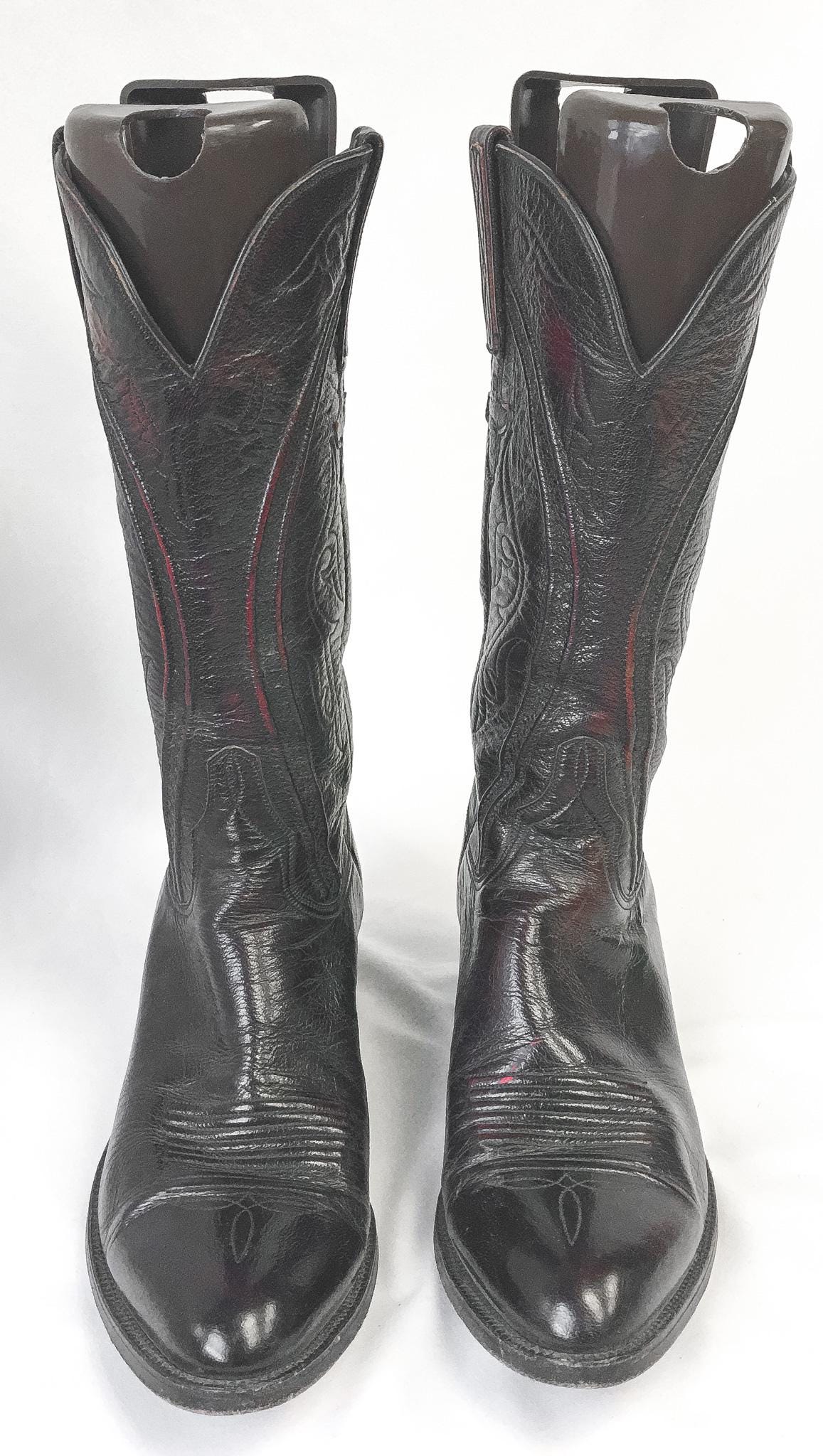 Vintage Lucchese Dark Cherry Red Leather Cowboy Boots, Men's Sz. 10B, Style L6630, Vintage Western Boots