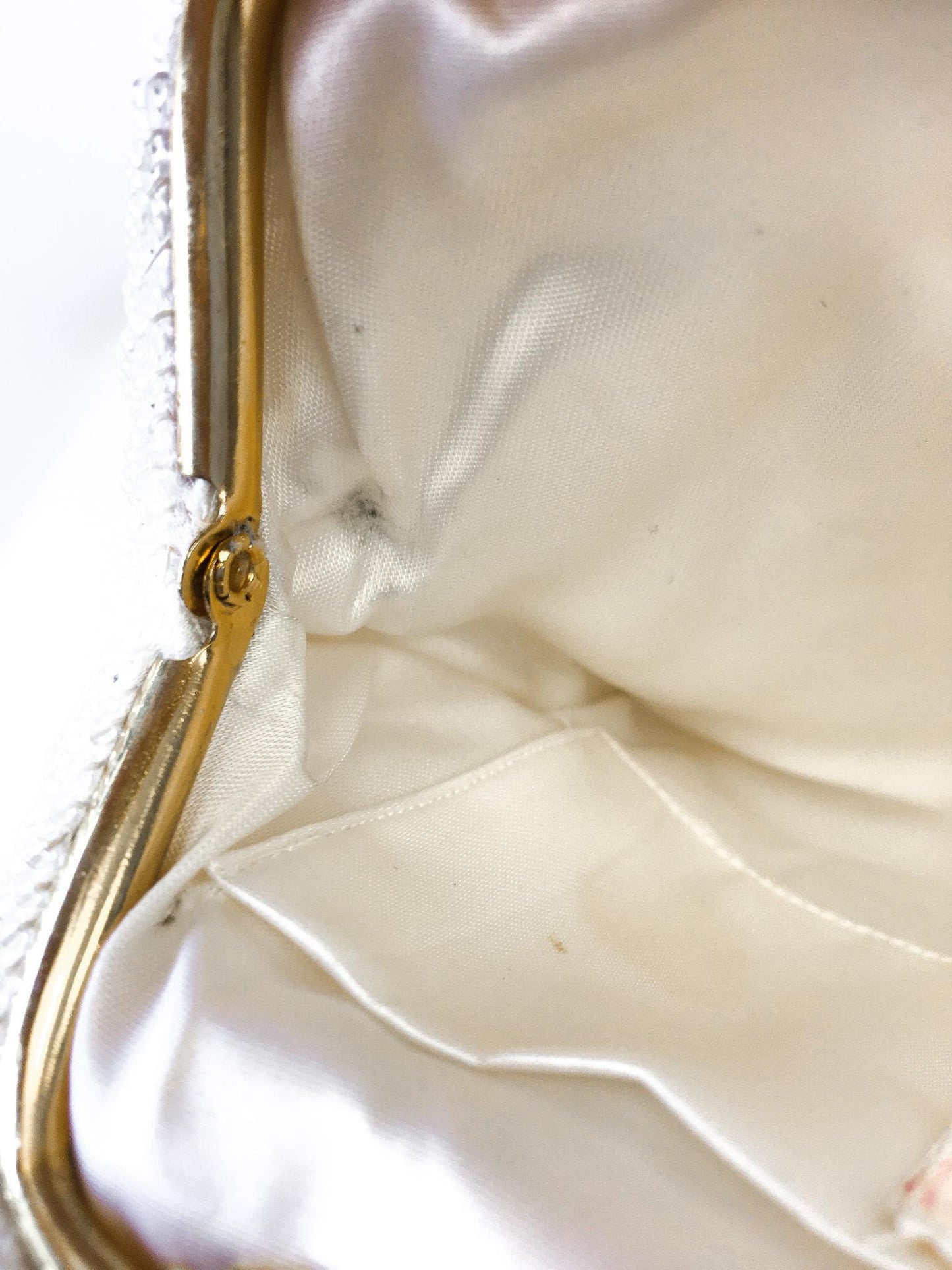 Vintage 60s White Iridescent Beaded Top Handle Clutch Evening Bag, Vintage Art Deco Cocktail Handbag
