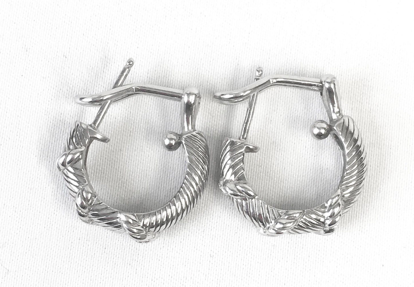 925 Judith Ripka Sterling Silver Ribbed Textured Hoop Earrings, Unique Silver Hoops