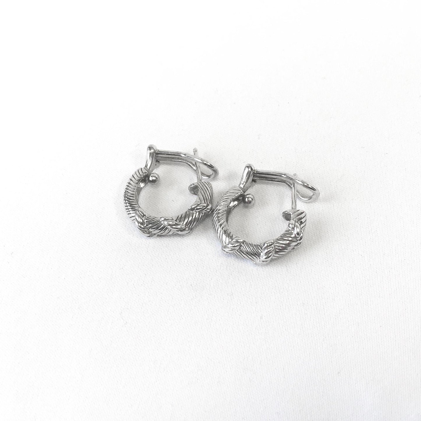 925 Judith Ripka Sterling Silver Ribbed Textured Hoop Earrings, Unique Silver Hoops
