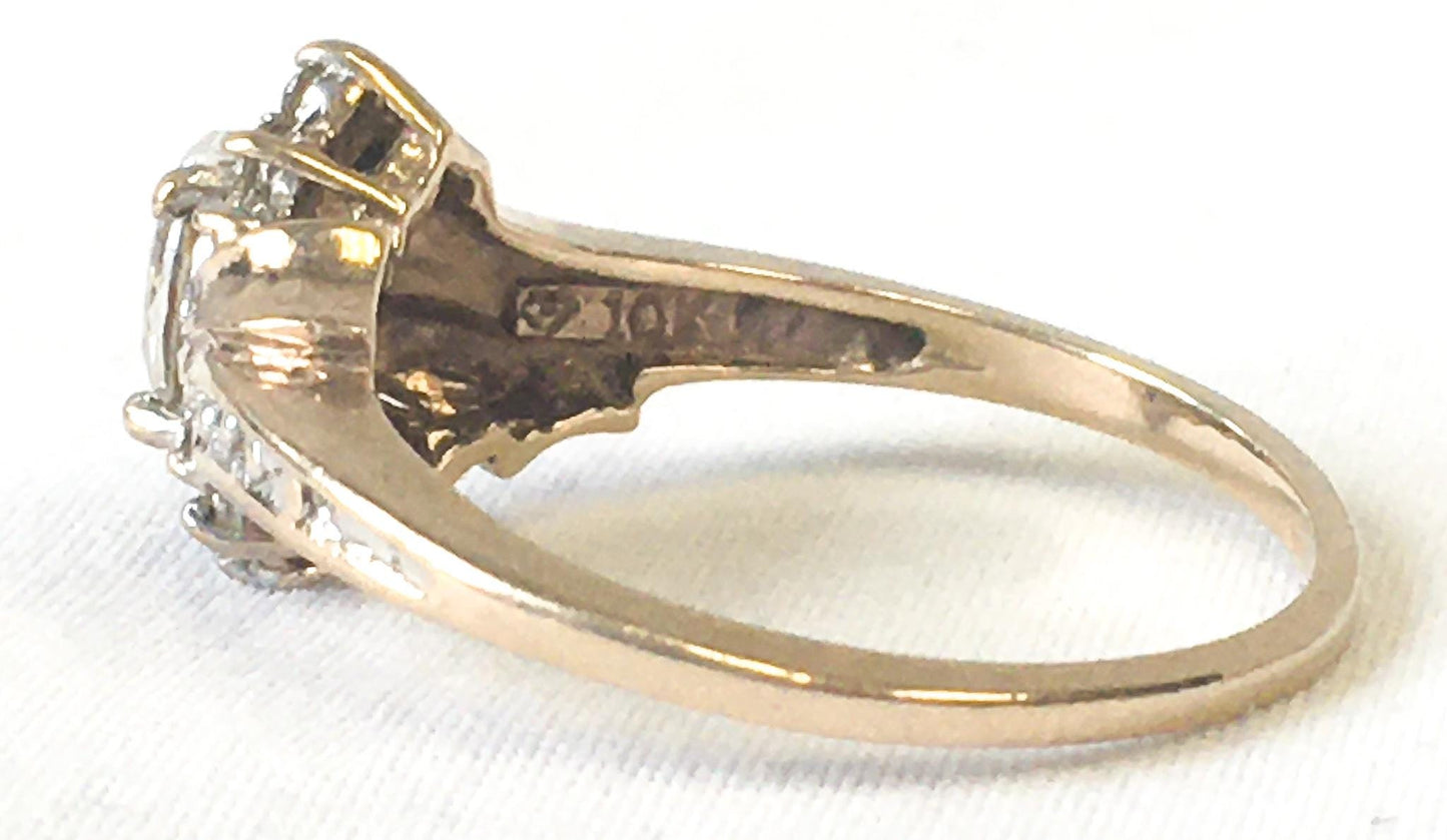 Vintage 10K Yellow Gold Cubic Zirconia Marquise Cluster Ring, Sz. 6, Elegant Classy Everyday Engagement Wedding Ring