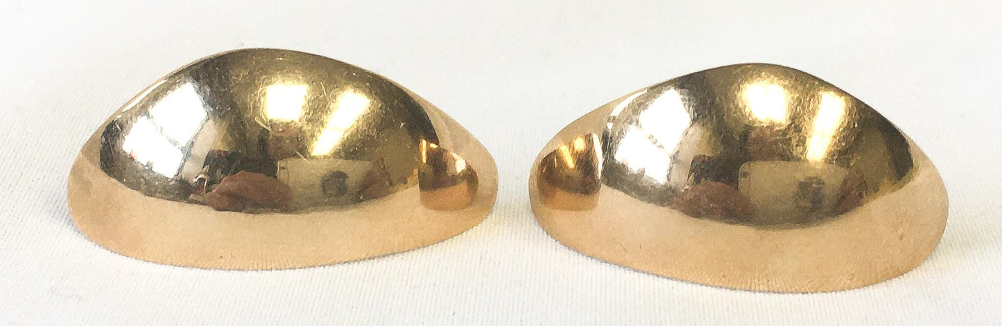 Vintage 14K Yellow Gold Abstract Shaped Large Half Dome Stud Earrings, Vintage Chunky Gold Everyday Minimalist Earrings