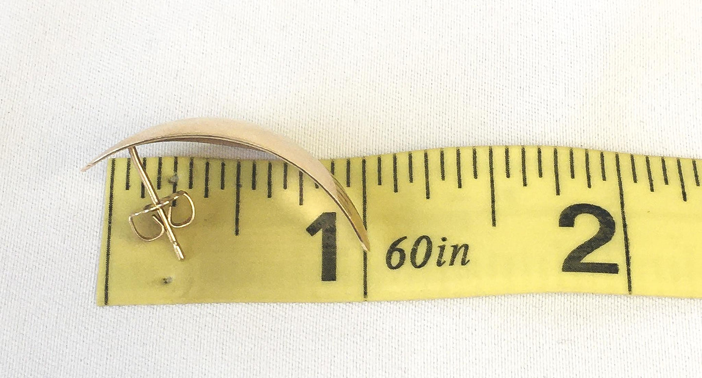 Vintage 14K Yellow Gold Abstract Shaped Large Half Dome Stud Earrings, Vintage Chunky Gold Everyday Minimalist Earrings
