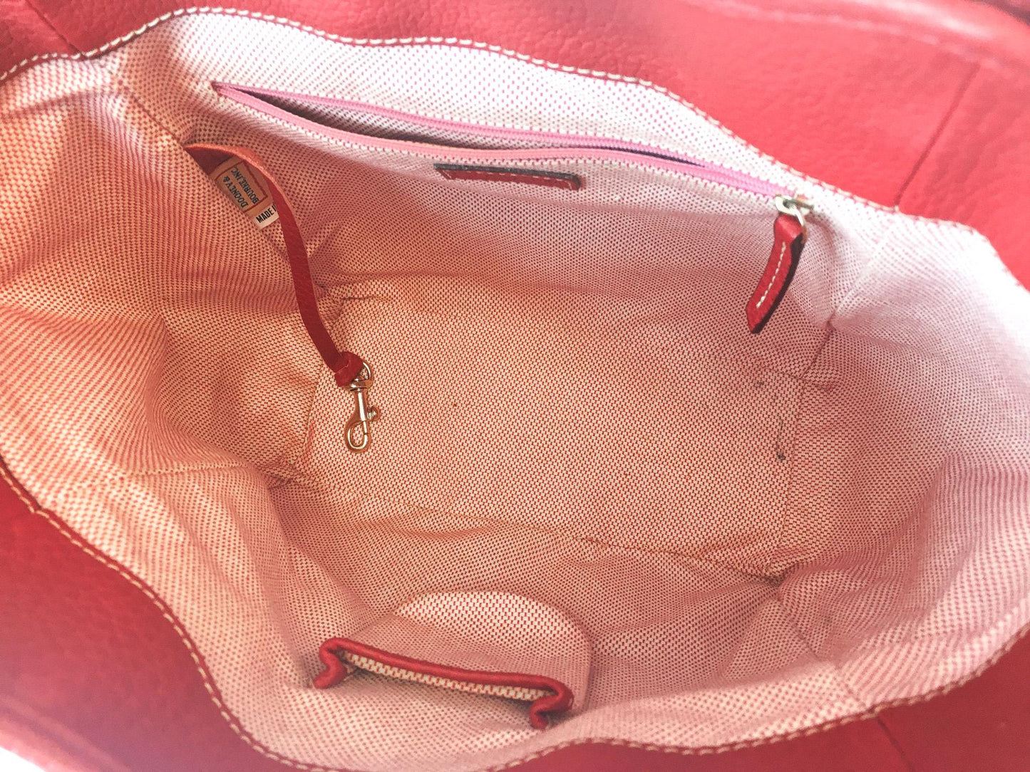 00s Dooney and Bourke Red Gray Monogram Logo LockTulip Canvas Leather Top Handle Satchel Shoulder Bag, Y2K Dooney Handbag