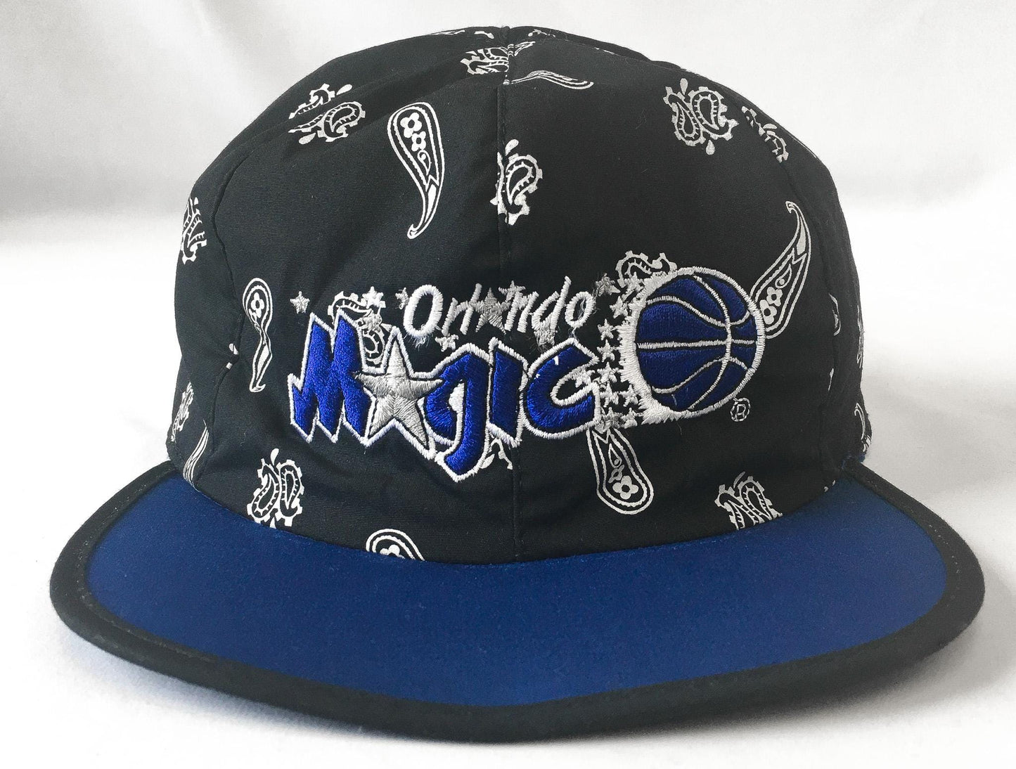 90s Orlando Magic Reversible Bandana Paisley Print Embroidered Tie Back Flatbrim Baseball Cap, Vintage Orlando Magic NBA Apparel