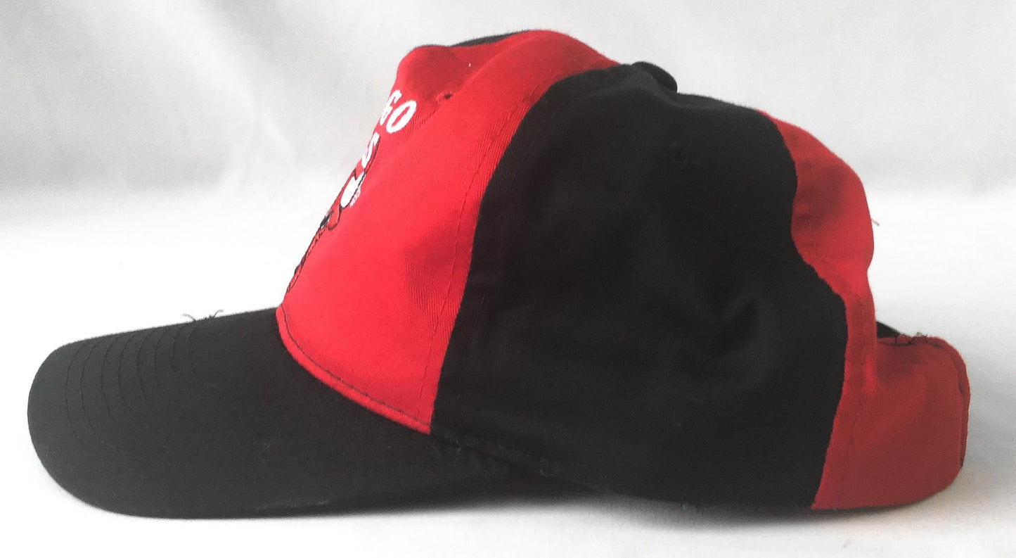 90s Chicago Bulls Black/Red Embroidered Logo Baseball Cap, Vintage Chicago Bulls NBA Apparel