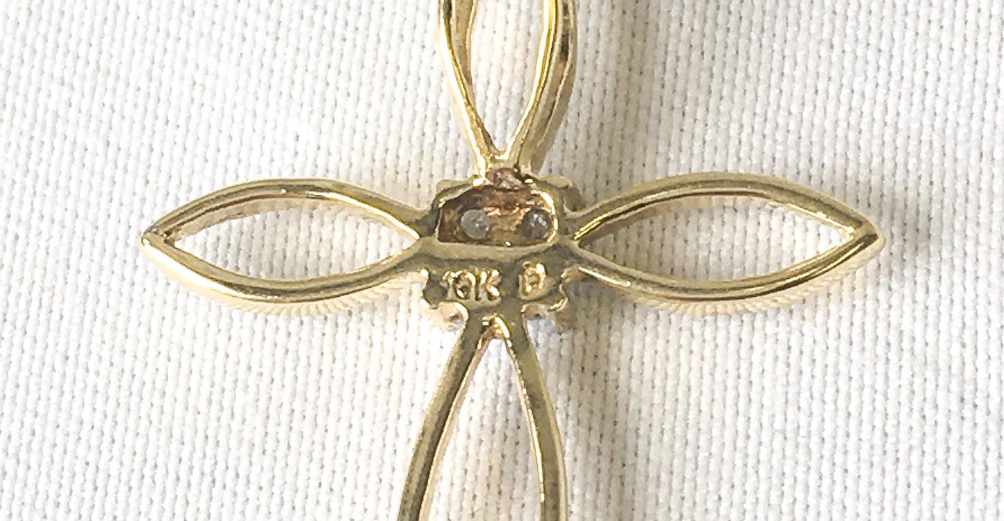 10K Yellow Gold Diamond Open Line Cross Necklace, 18", Dainty Simple Everyday Layering Cross Necklace