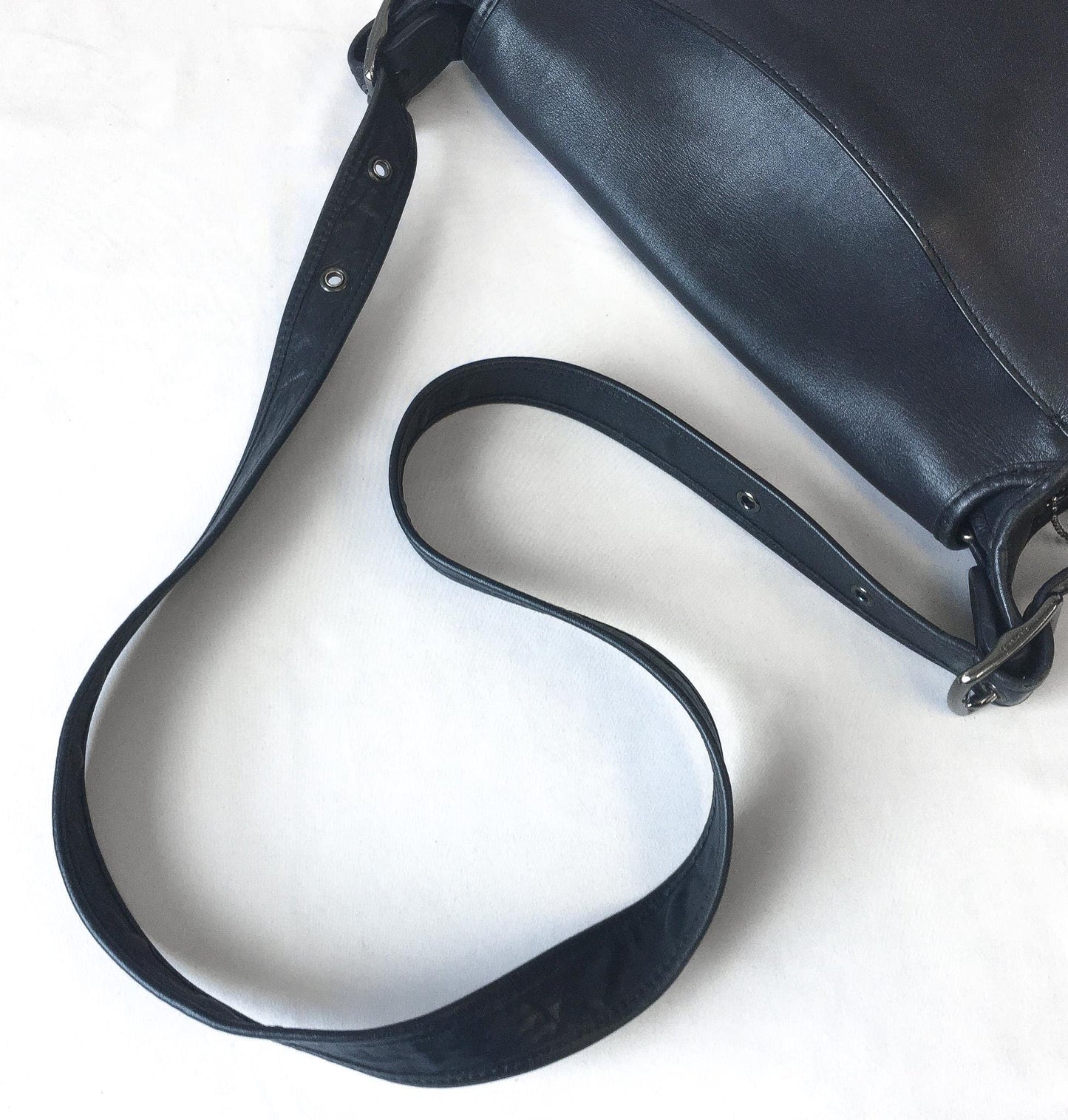 Limited Edition Coach Dark Navy Legacy Saddle Bag 75th Anniversary Leather Crossbody Shoulder Bag, Everyday Classic Coach Handbag