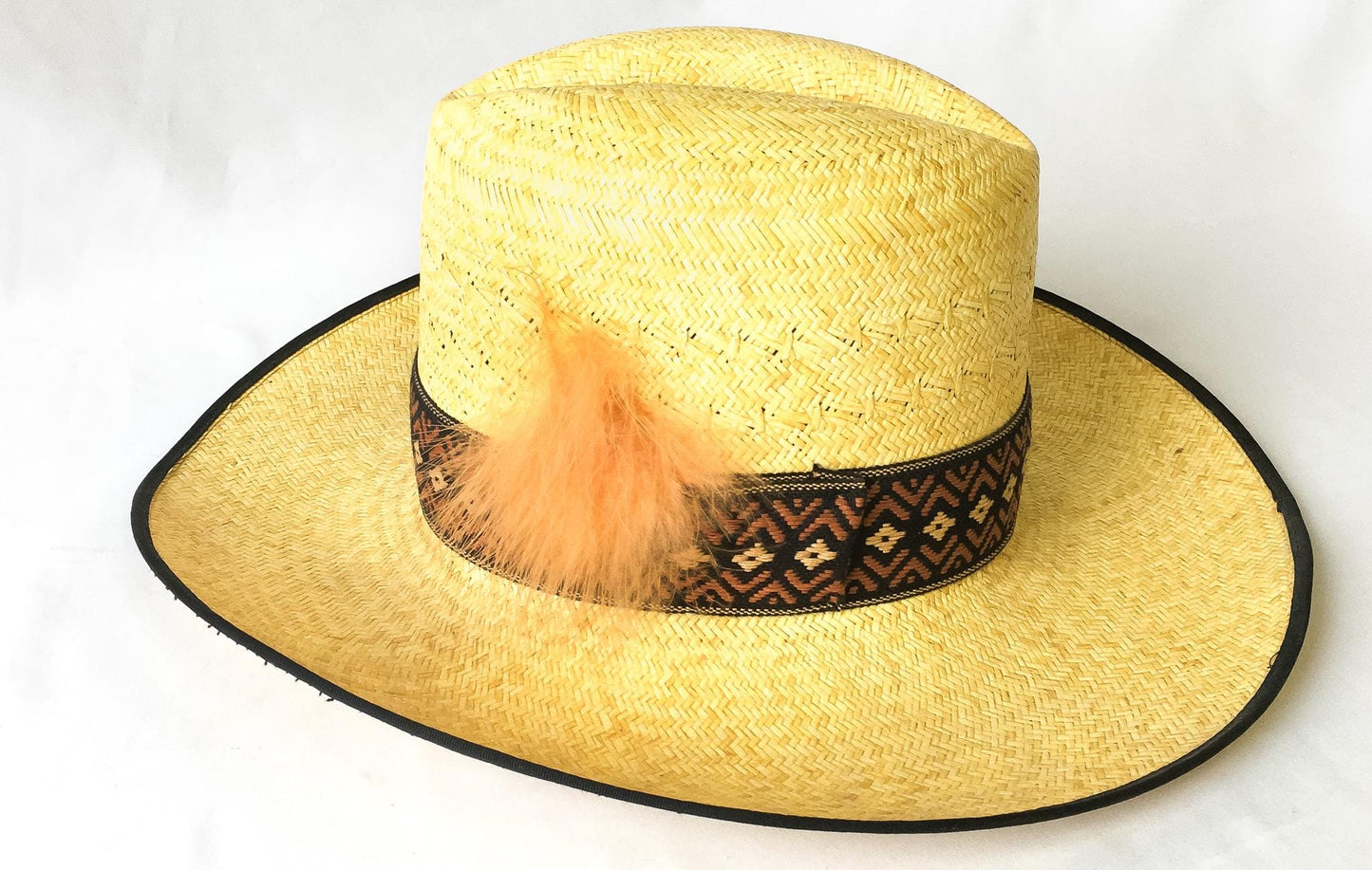 Vintage Resistol Stagecoach Straw Black Mesa Yellow Cowboy Hat with Woven Feather Band Detail, Sz 7 5/8, Unique Western Hat