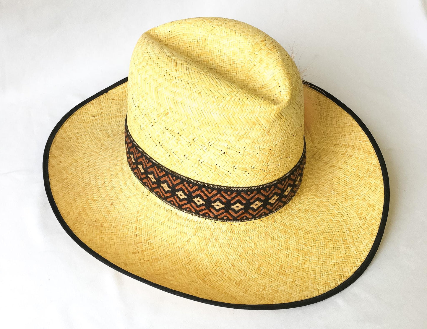 Vintage Resistol Stagecoach Straw Black Mesa Yellow Cowboy Hat with Woven Feather Band Detail, Sz 7 5/8, Unique Western Hat