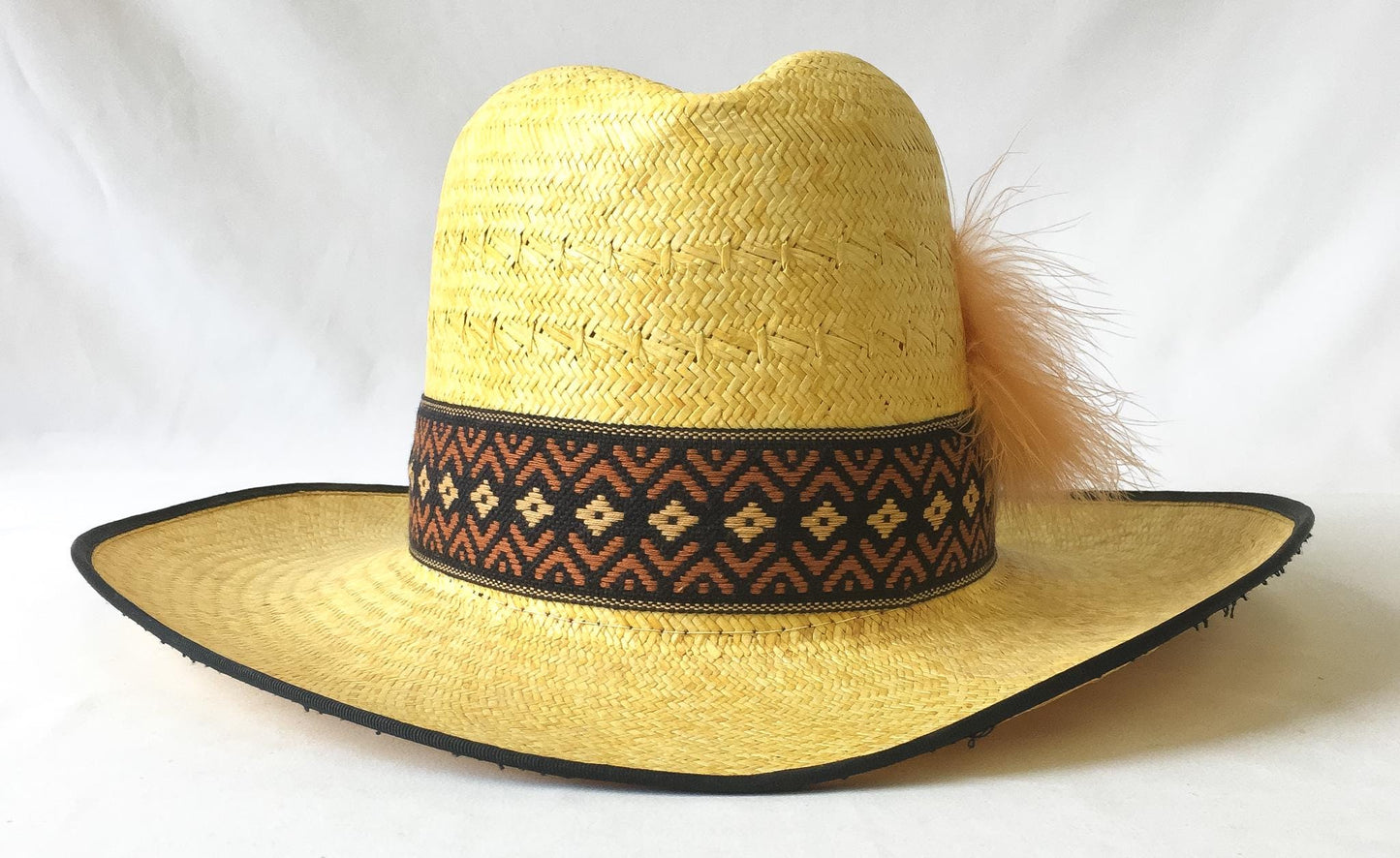 Vintage Resistol Stagecoach Straw Black Mesa Yellow Cowboy Hat with Woven Feather Band Detail, Sz 7 5/8, Unique Western Hat