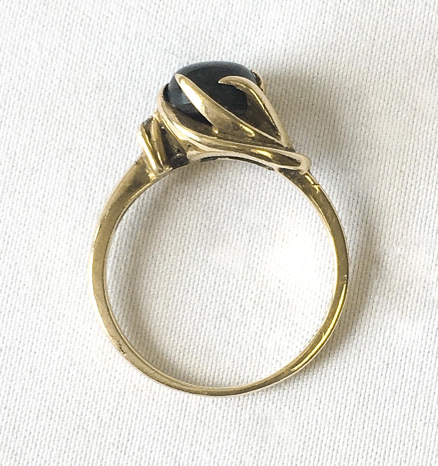 Vintage Deson 10K Yellow Gold Black/Dark Gray Cat's Eye Ring, Sz. 5.75