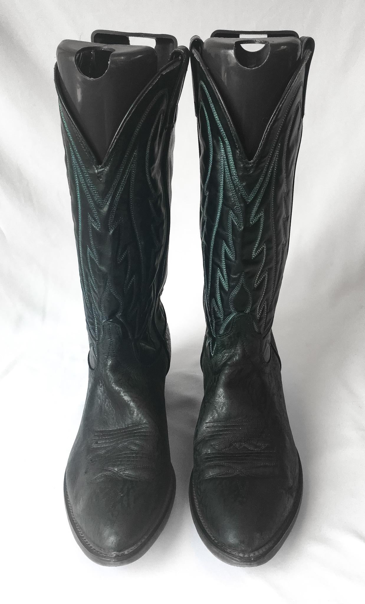 Vintage Laredo Black Leather Cowboy Boots with Teal/Blue Embroidery, Style #2760, Men's Sz. 10D, Vintage Western Boots